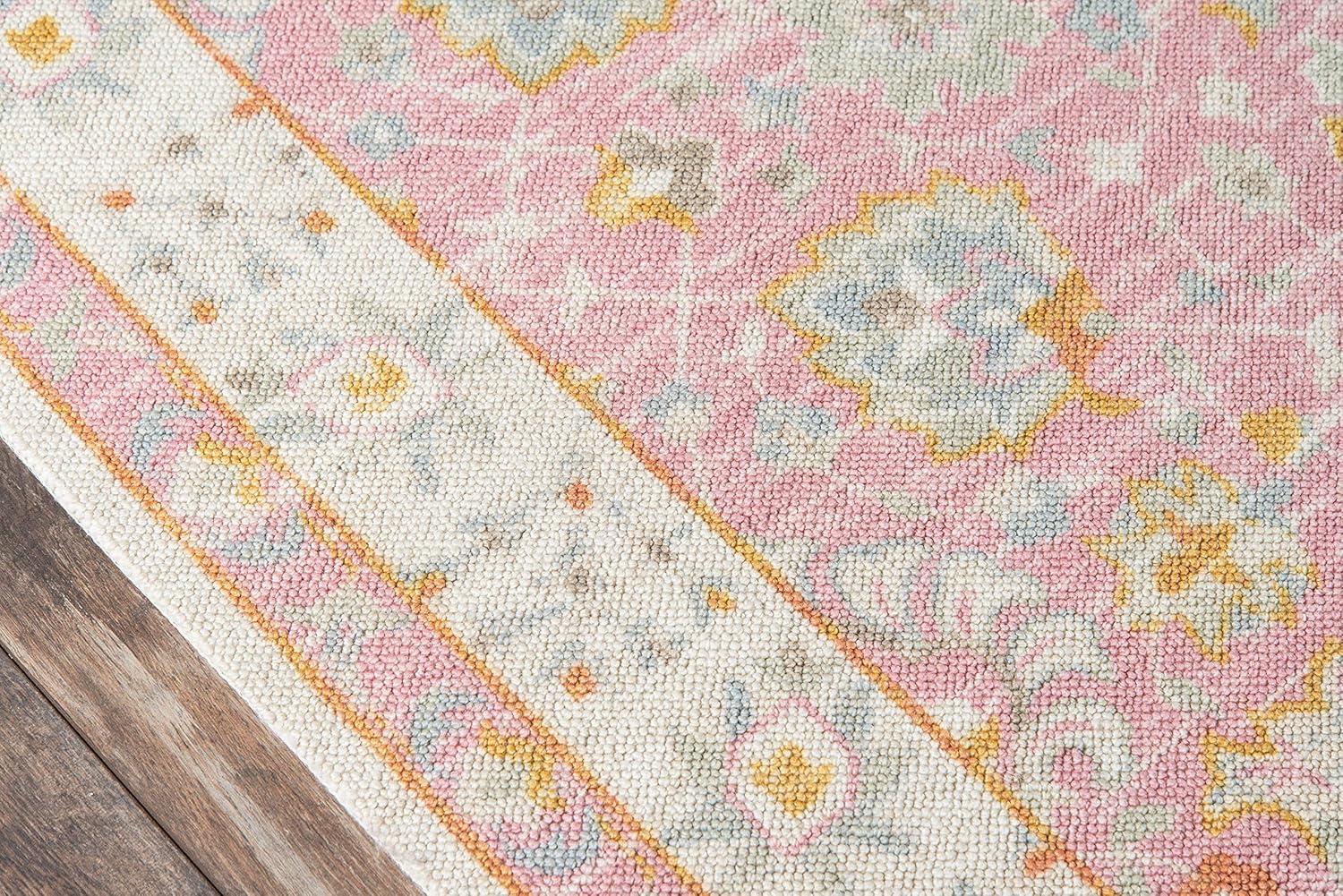 6'6"x9' Anatolia Riylnn Area Rug Pink - Momeni: Wool & Nylon, Bohemian Floral, Low Pile, Machine Made, Indoor Use