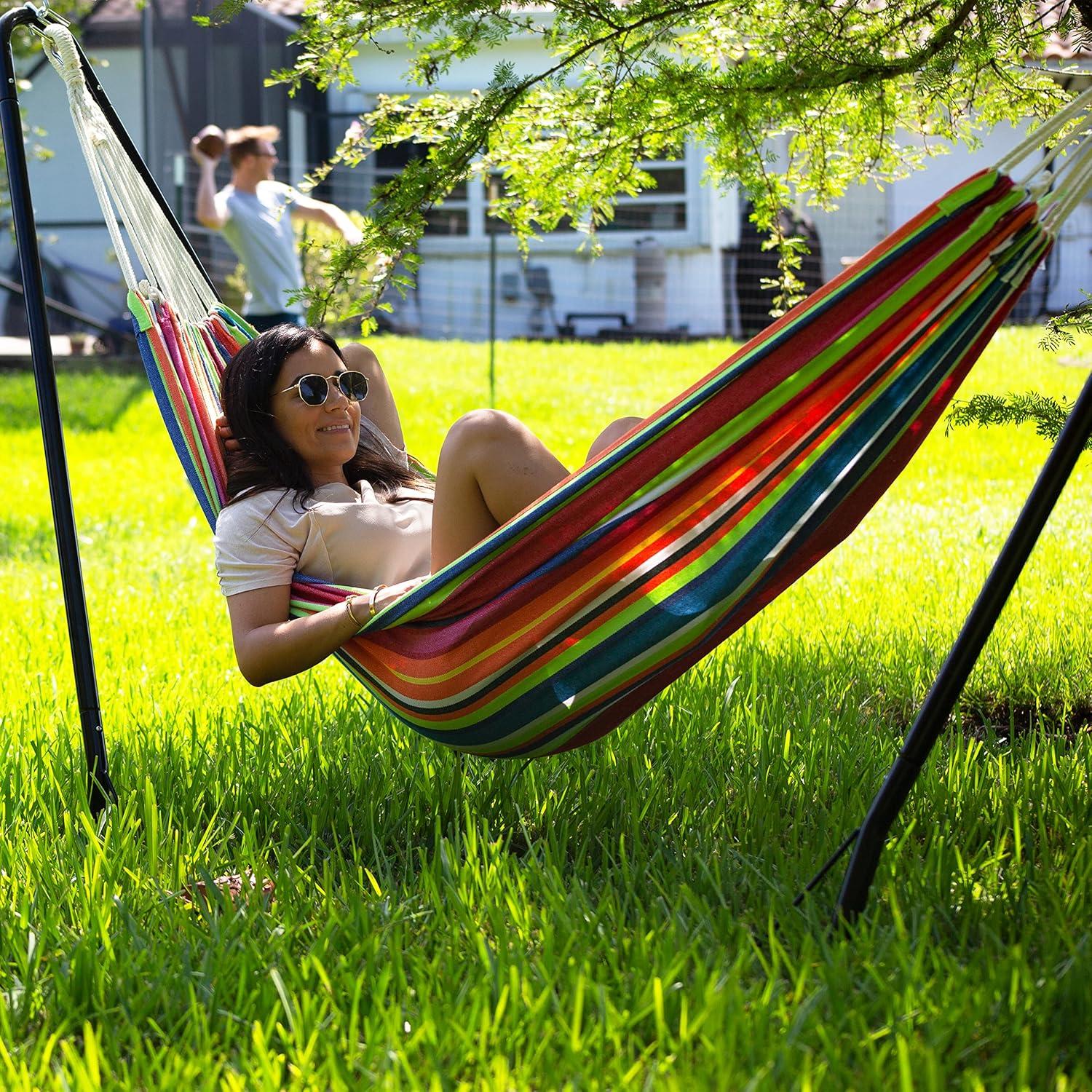 Bliss Hammocks Hammock in a Bag W/ Hanging Hardware, 40-in. Wide, 220 lb. Capacity, Tequila Sunrise Stripe