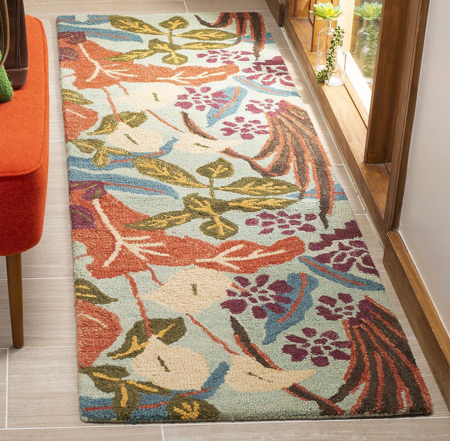 Blossom BLM674 Hand Hooked Runner Rug - Blue/Multi - 2'6"x12' - Safavieh.