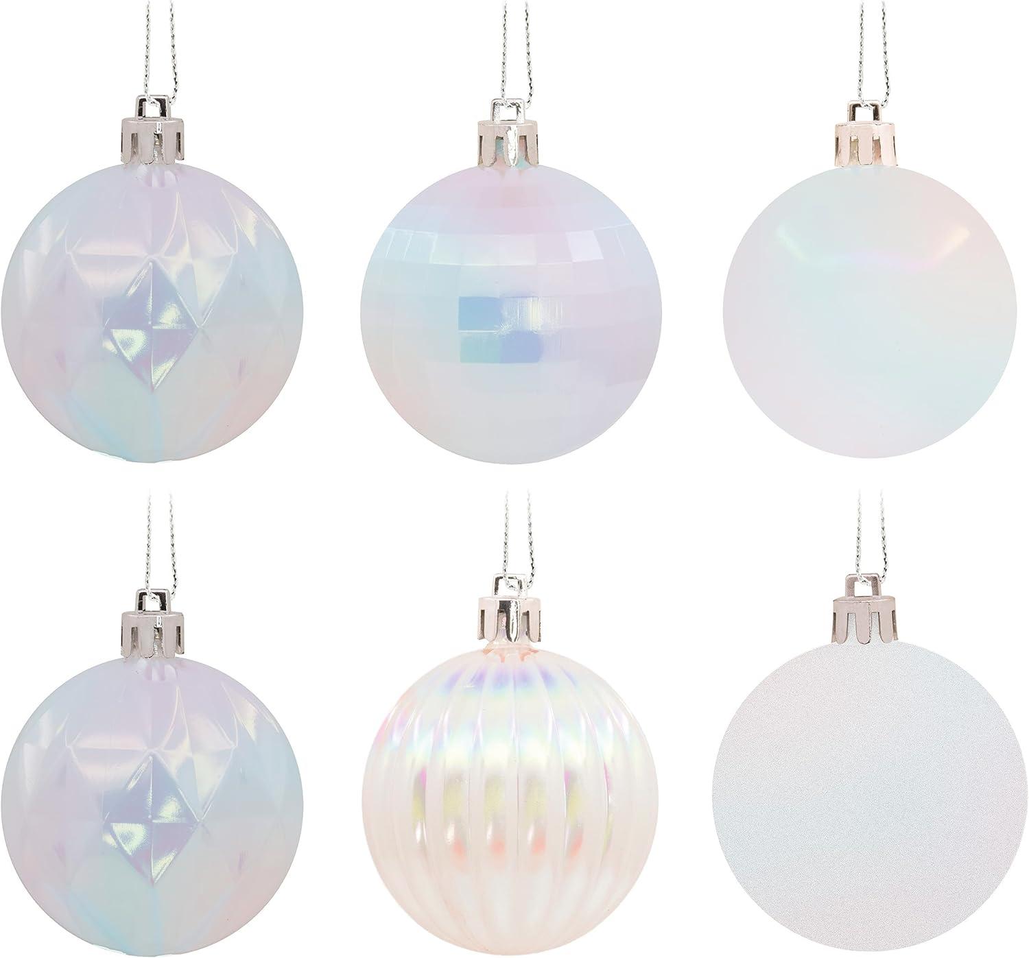 Iridescent White Shatterproof Christmas Ornament Set, 24-Piece