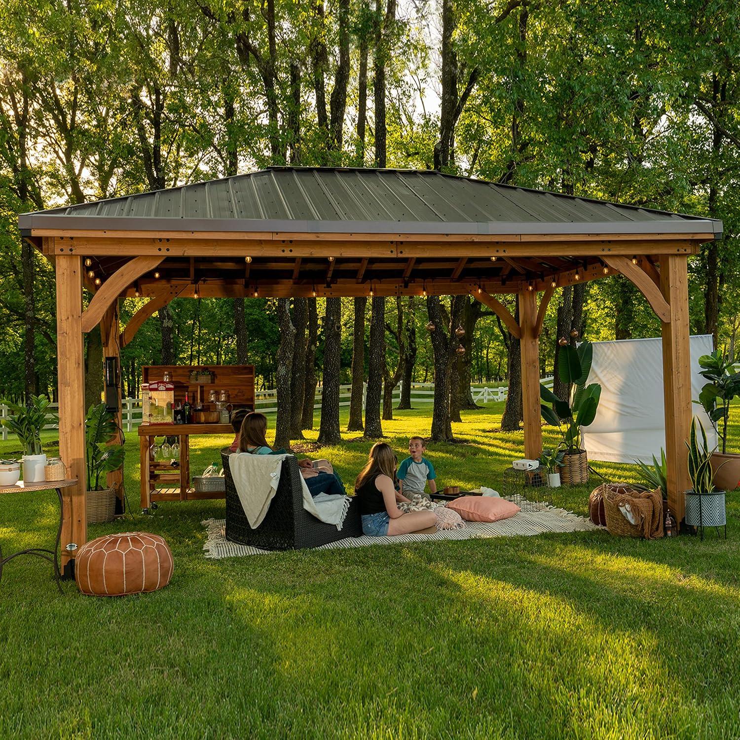 Barrington 16 ft x 12 ft Cedar Wood Gazebo with Steel Roof