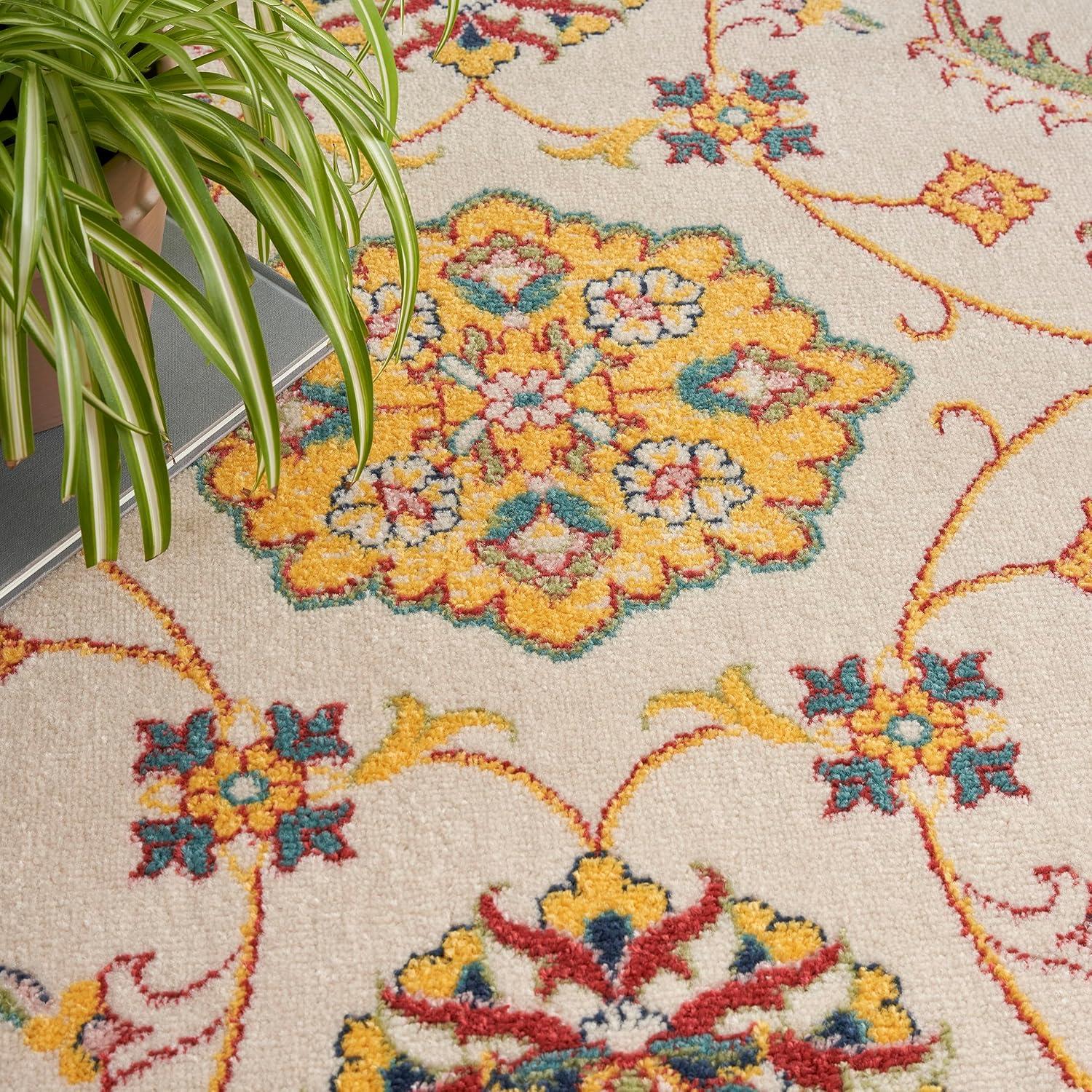 Nourison Essentials Floral Persian Indoor Outdoor Rug Ivory Gold 8' x 10'