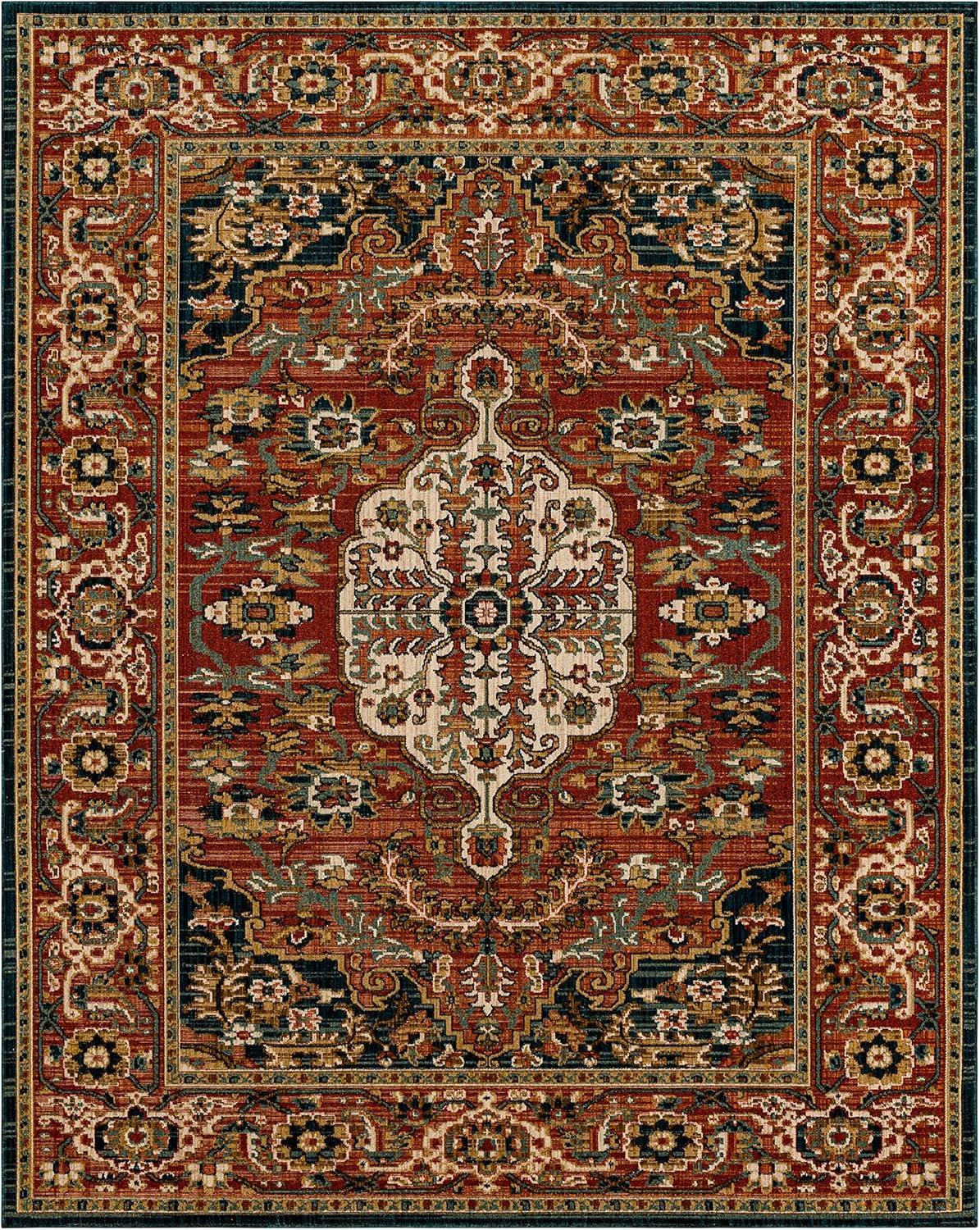 Bilpass Red and Beige Synthetic Medallion 4' x 6' Area Rug