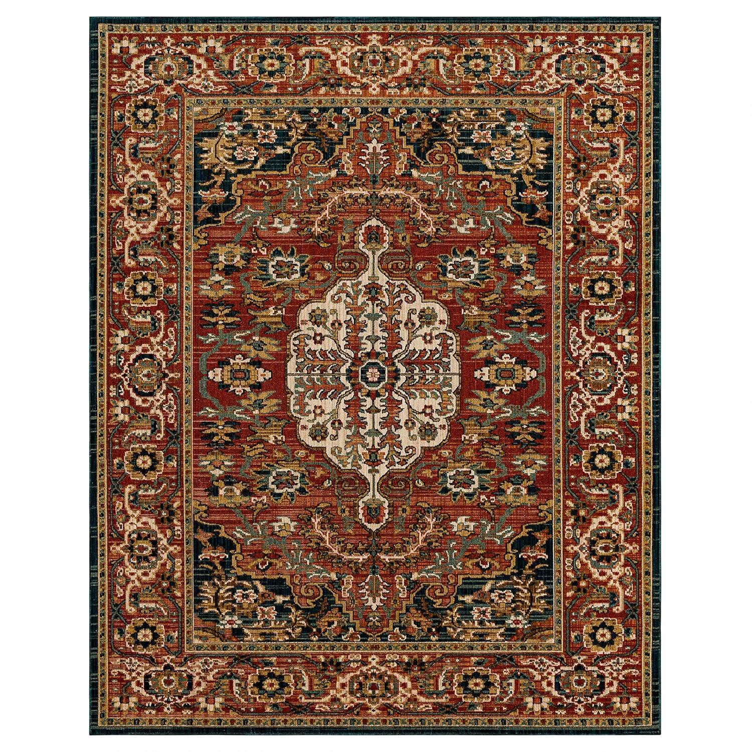 Bilpass Red and Beige Synthetic Medallion 4' x 6' Area Rug