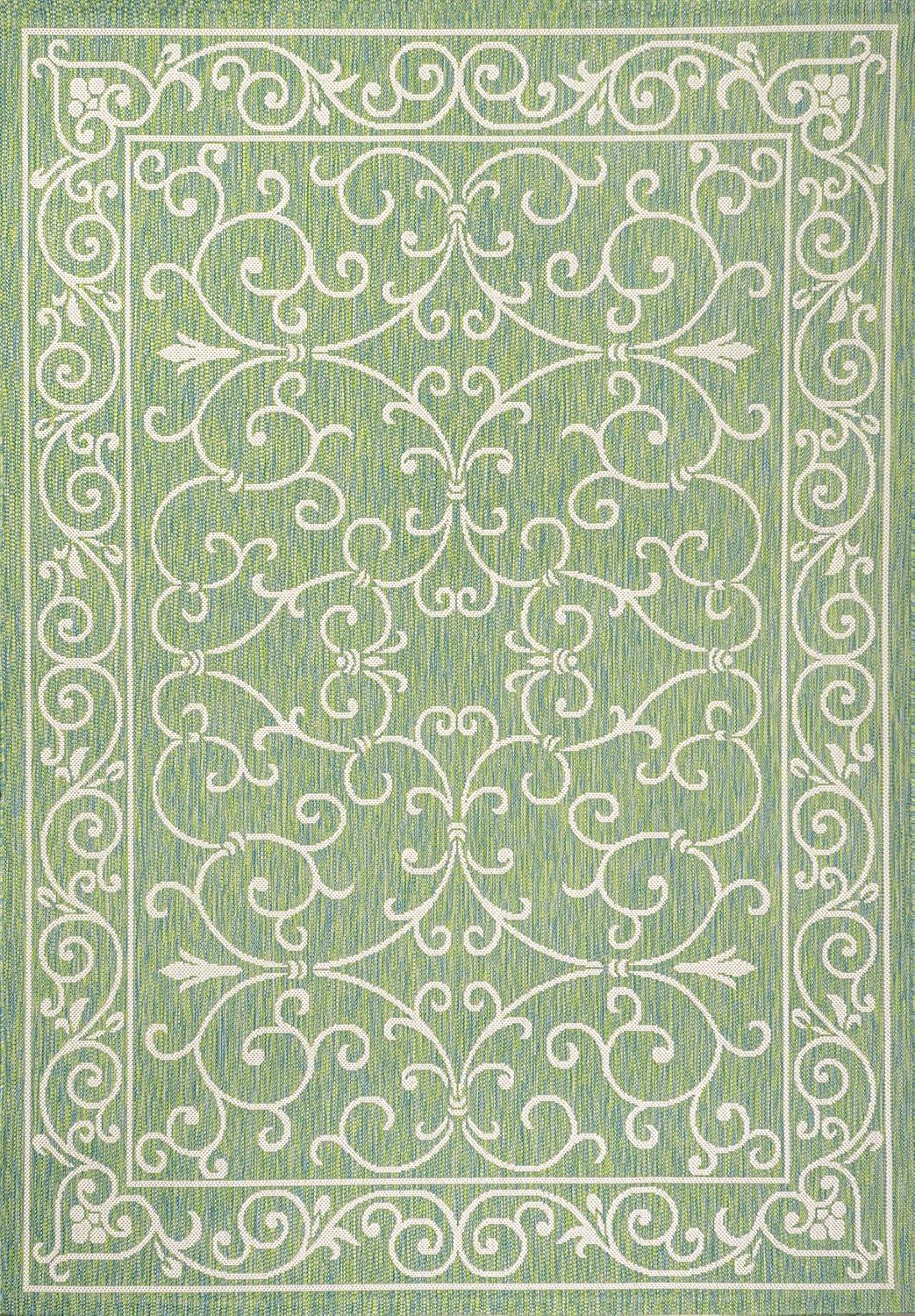8' x 10' Charleston Vintage Filigree Textured Weave Indoor/Outdoor Area Rug, Green/Ivory - JONATHAN Y