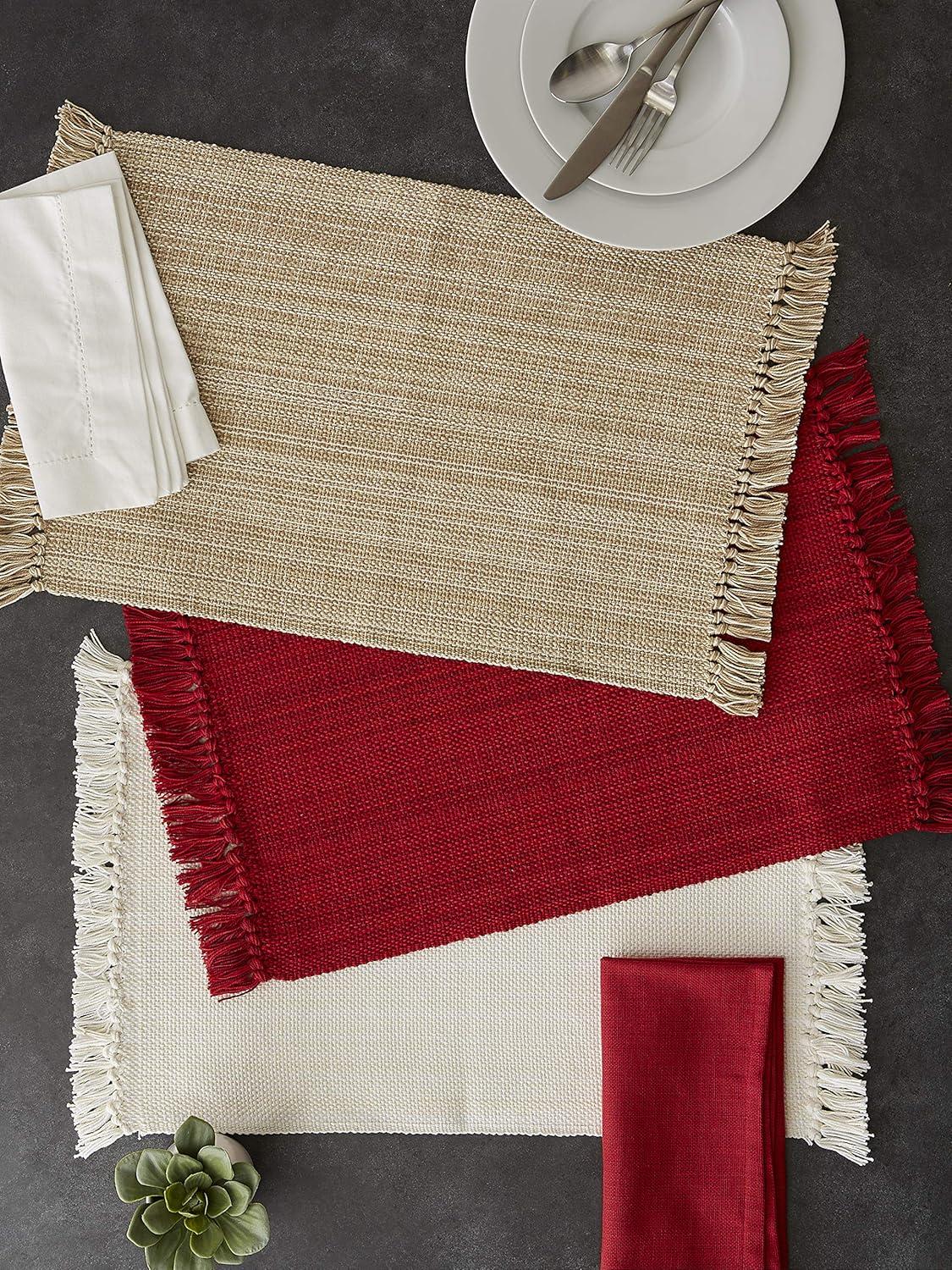 Design Imports Fringe Brown Variegated Kitchen Placemat Set (Set of 6) Taupe