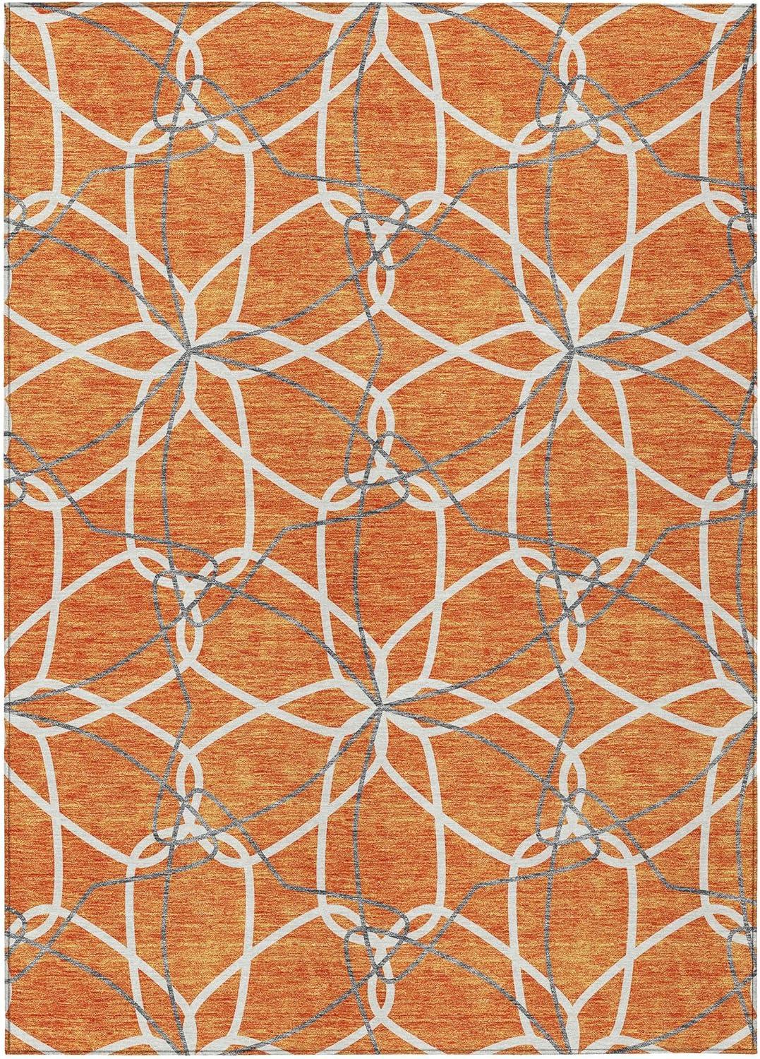 Orange Geometric Synthetic Indoor/Outdoor Washable Rug 2'6" x 3'10"