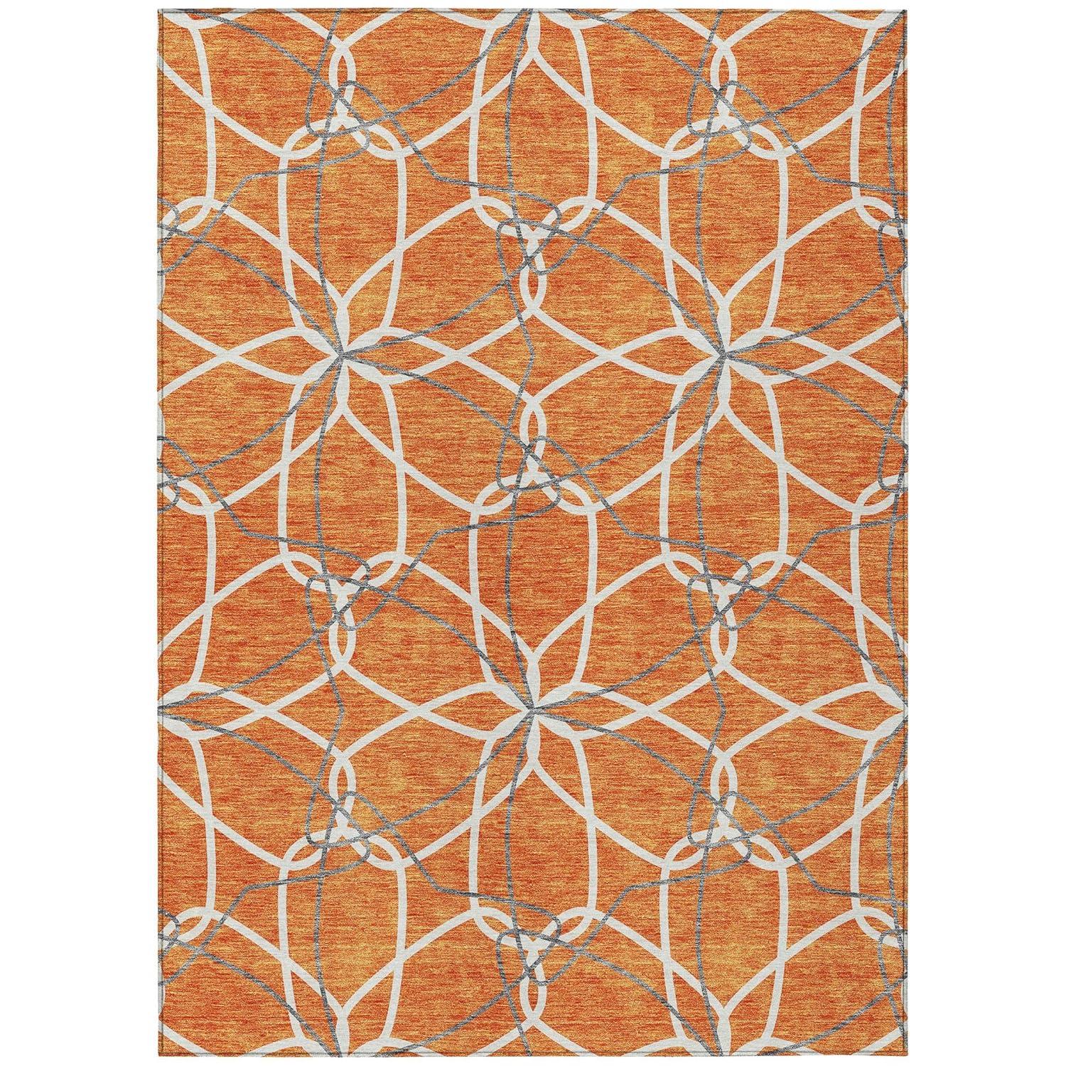Orange Geometric Synthetic Indoor/Outdoor Washable Rug 2'6" x 3'10"