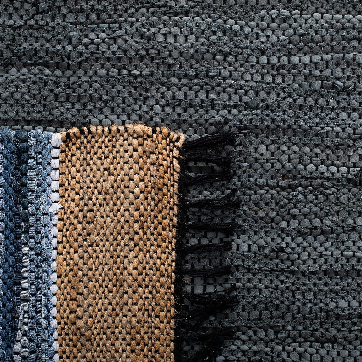 Vintage Leather W/ Fringes VTL602 Hand Woven Indoor Area Rug - Blue/Natural - 8'x10' - Safavieh