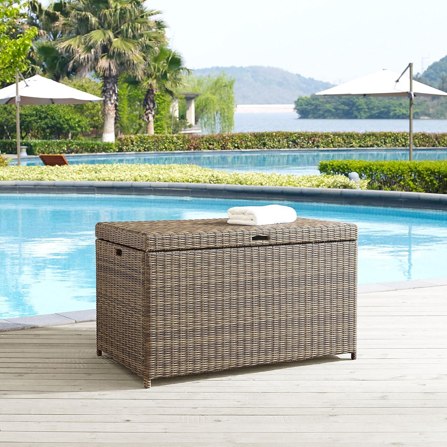 Bradenton Outdoor Wicker Storage Bin - Weathered Brown - Crosley: UV-Resistant Patio Deck Box, 25 Volume Capacity