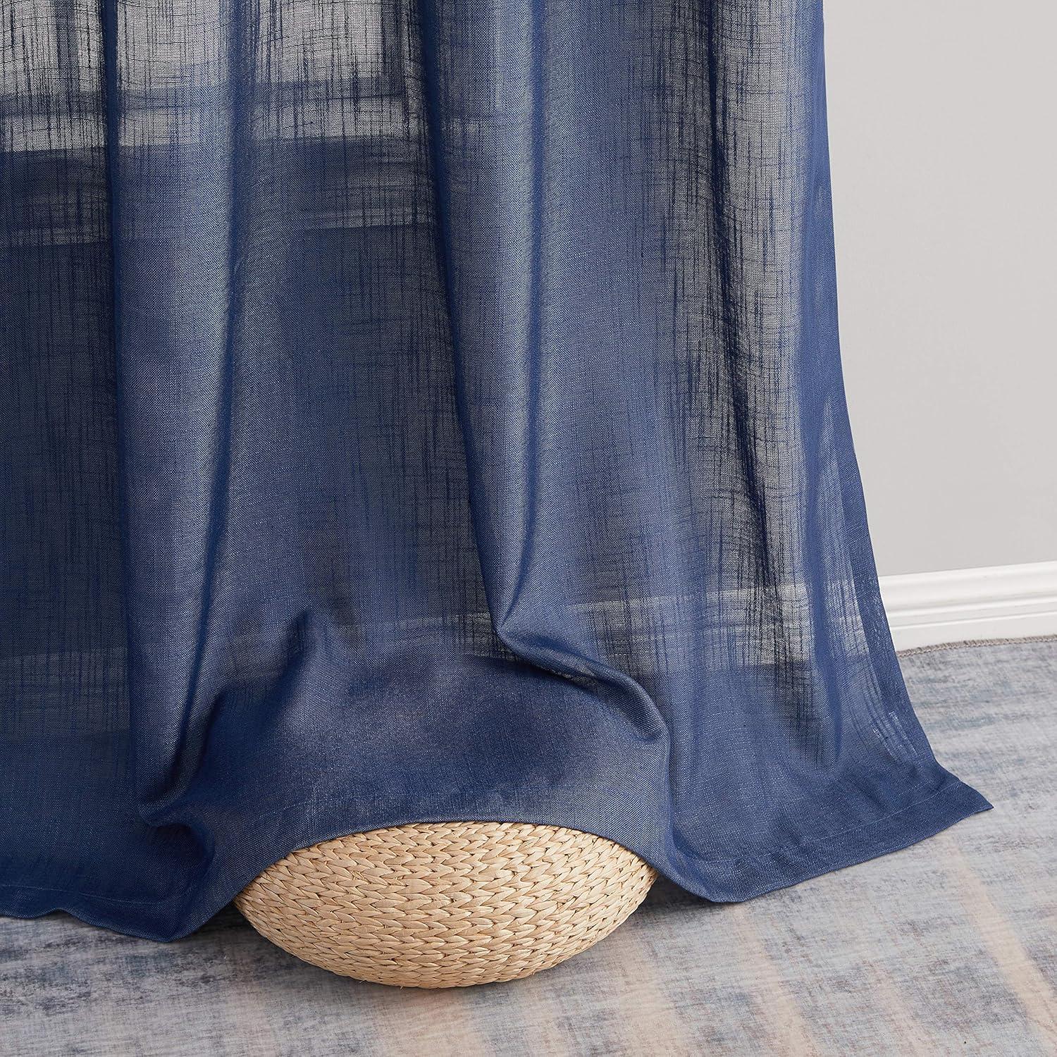 THD Serena Faux Linen Textured Semi Sheer Transparent Window Grommet Long Thick Curtain Panels, Pair
