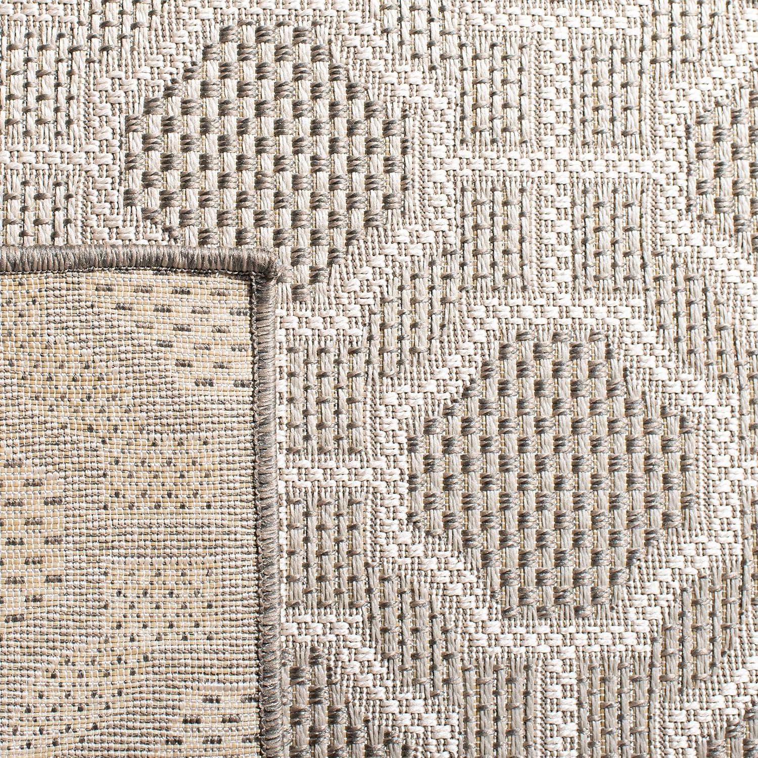 Beige and Taupe Geometric Round Synthetic Rug