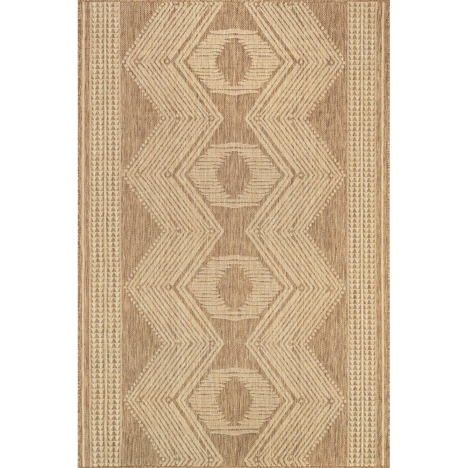 nuLOOM 10' x 12' Outdoor Geometric Area Rug, Stain Resistant, Weather Resistant, High Traffic, Patio, Balcony, Outside, Ranya Light Brown