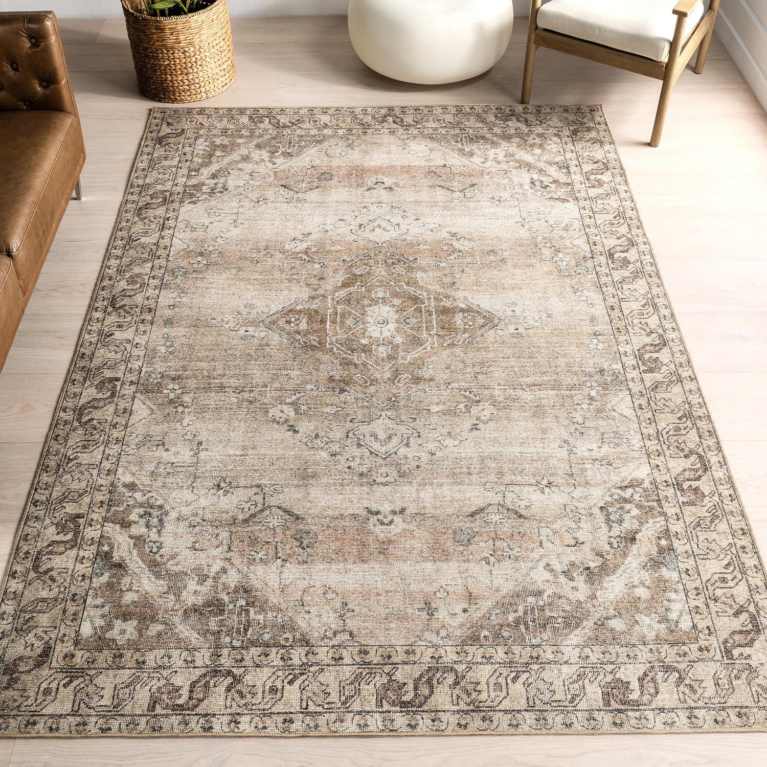 Hillstone Beige and Brown Rectangular Synthetic Area Rug