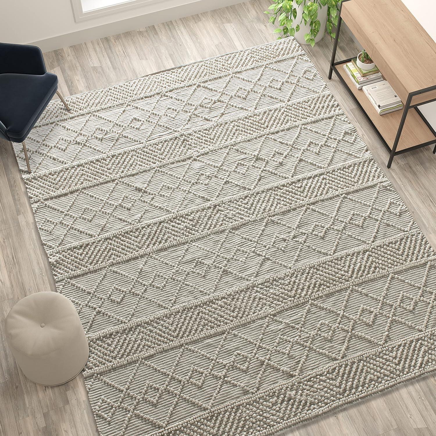 Flash Furniture Melissa Handwoven Area Rug - Ivory - 8' x 10' - Triple Blend Cotton/Wool/Polyester Threads - Geometric Design