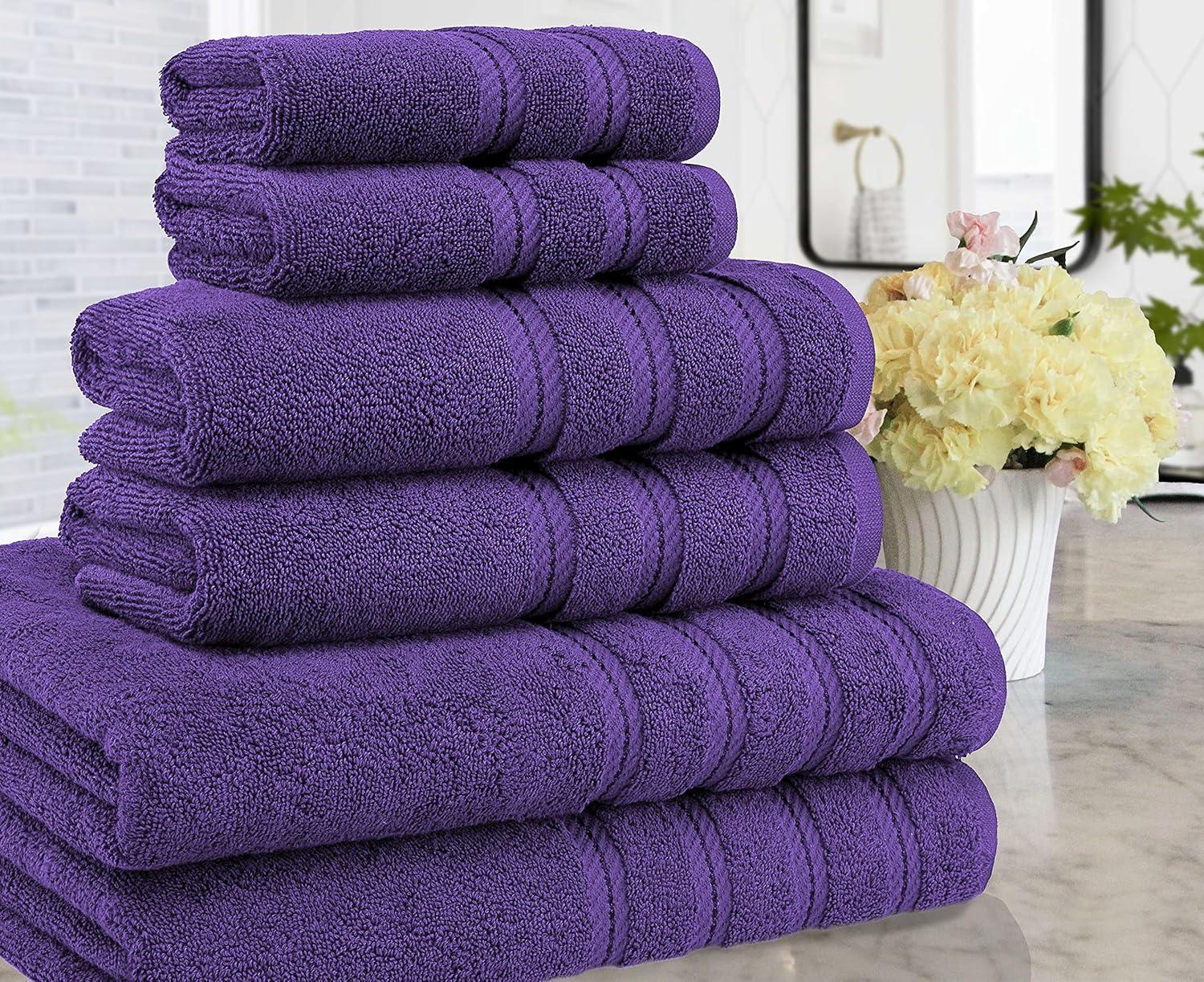 American Soft Linen 6 Piece Towel Set, 100% Cotton Bath Towels for Bathroom, Purple