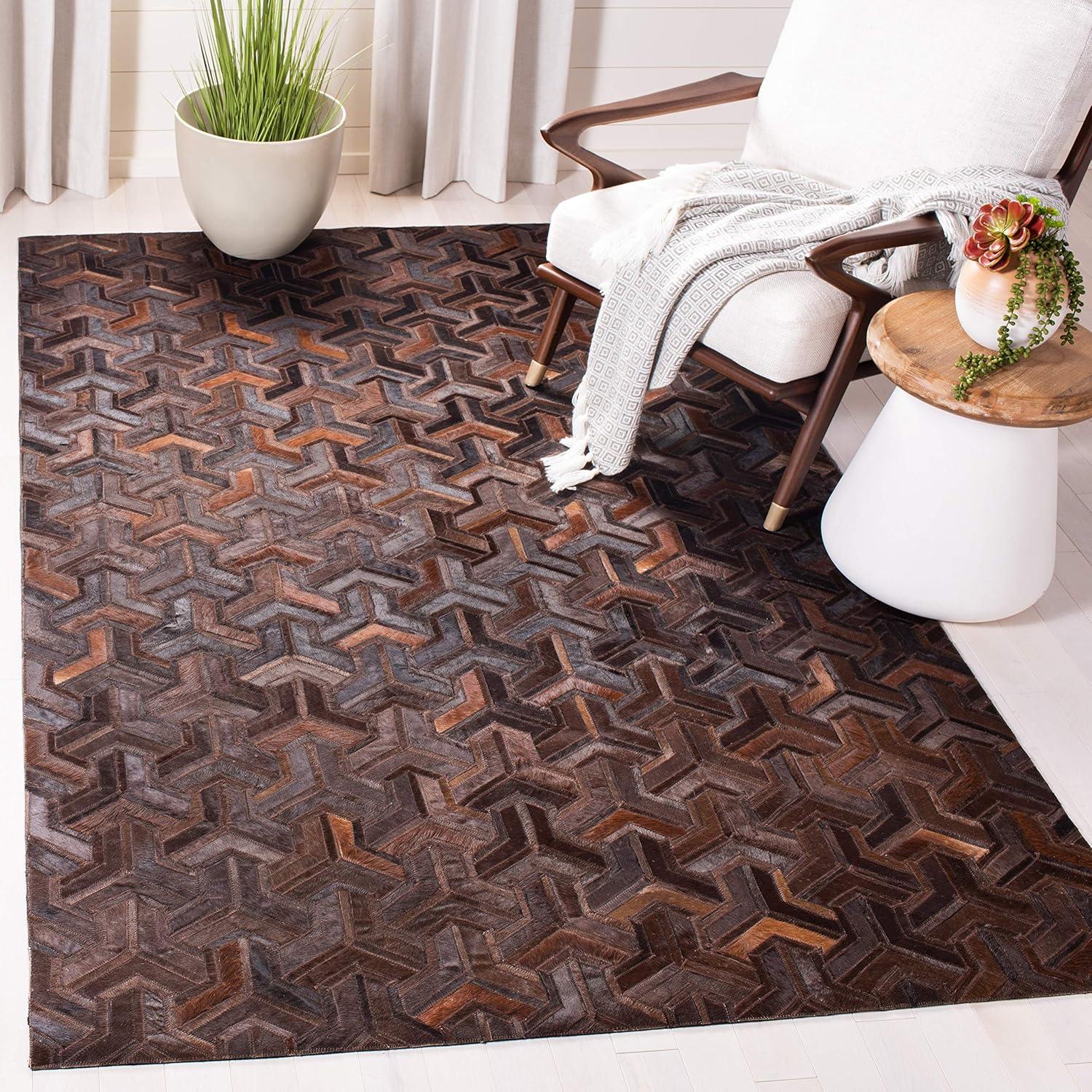 Studio Leather STL817 Hand Woven Area Rug - Brown/Light Brown - 5'x8' - Safavieh.