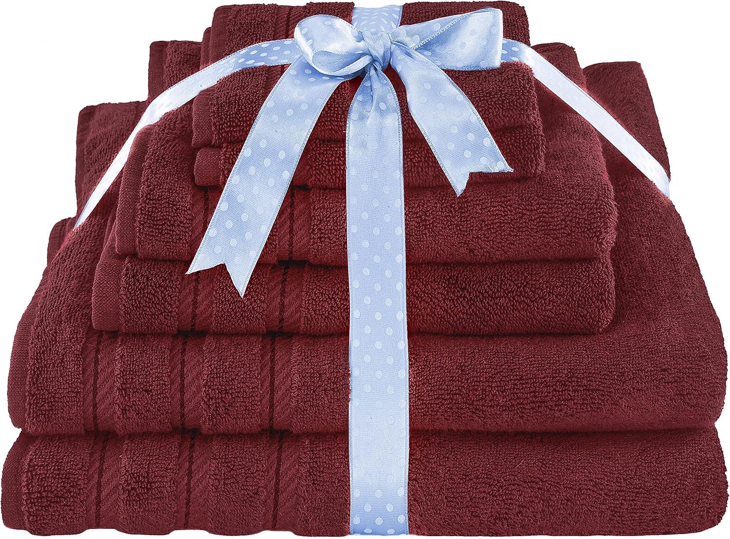 American Soft Linen 6 Piece Towel Set, 100% Cotton Bath Towels for Bathroom, Bordeaux Red