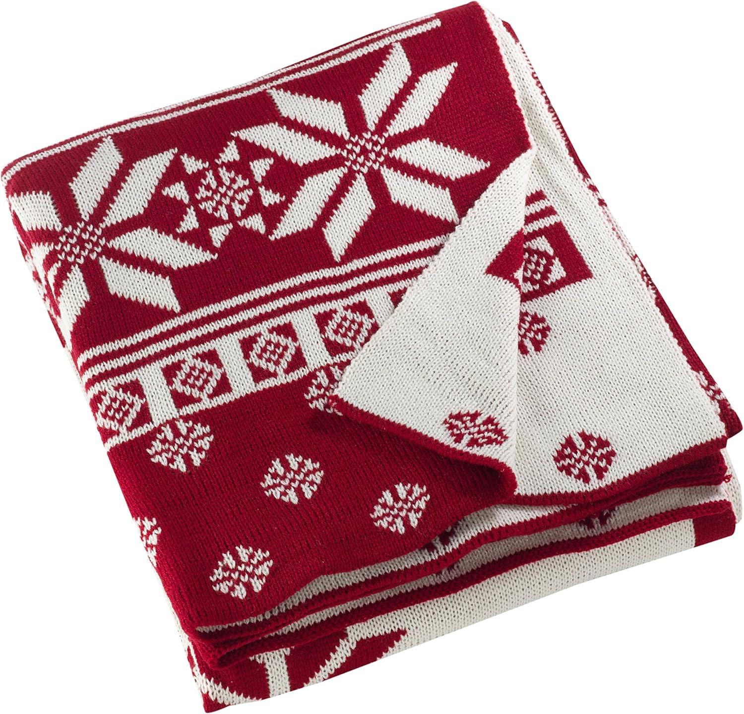 50"x60" Knitted Christmas Design Throw Blanket Red - Saro Lifestyle