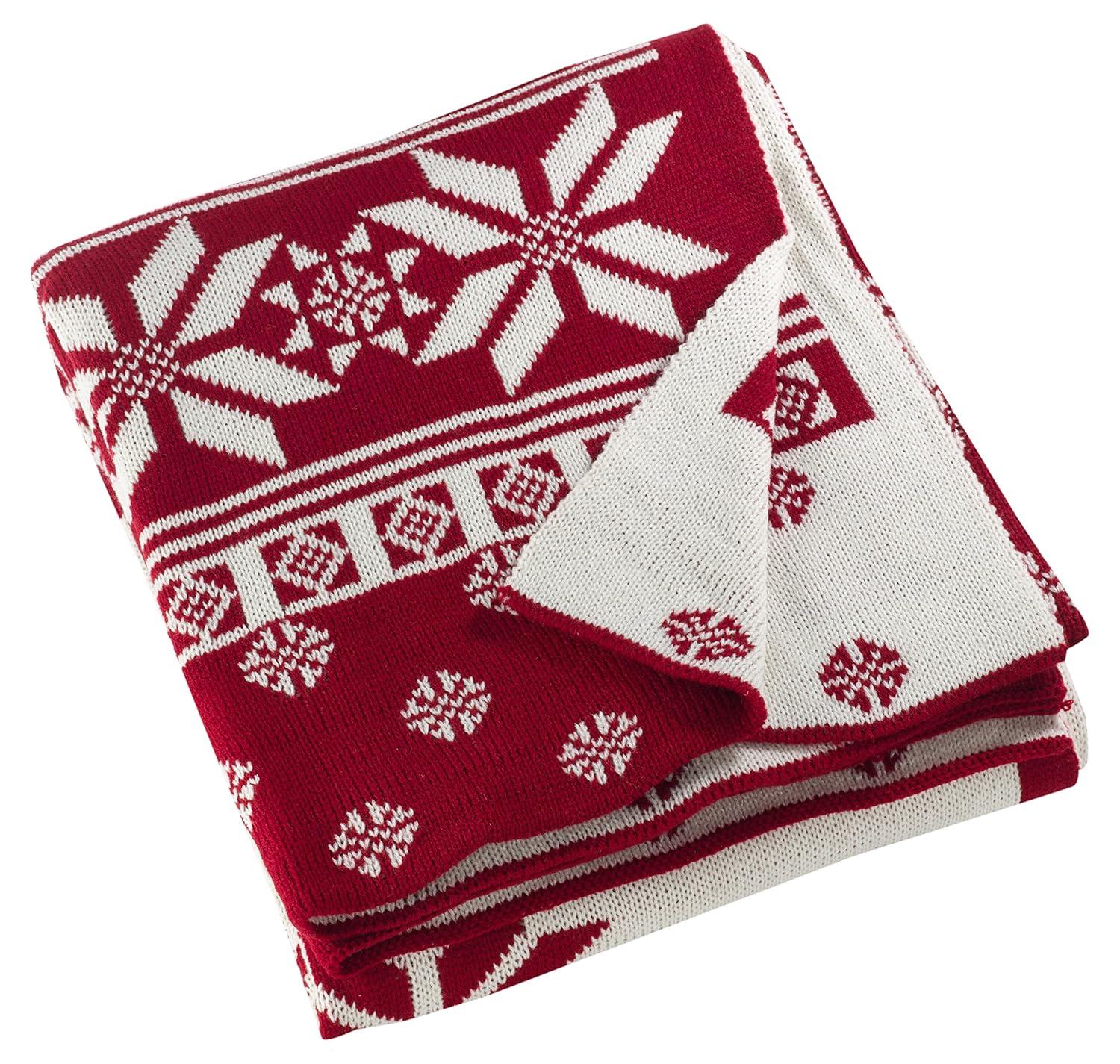 50"x60" Knitted Christmas Design Throw Blanket Red - Saro Lifestyle