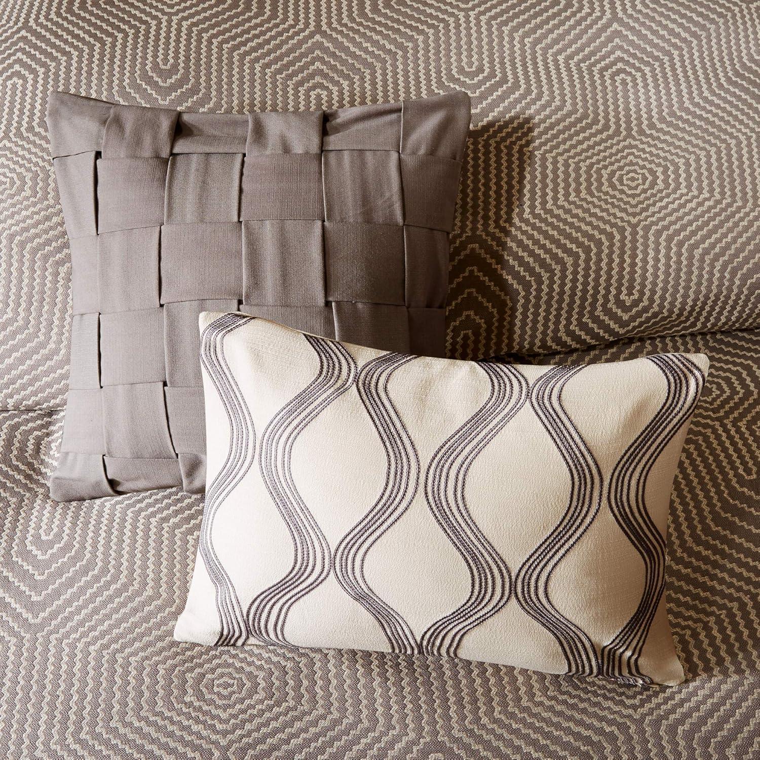 Queen Gray and Brown Geometric Jacquard Comforter Set