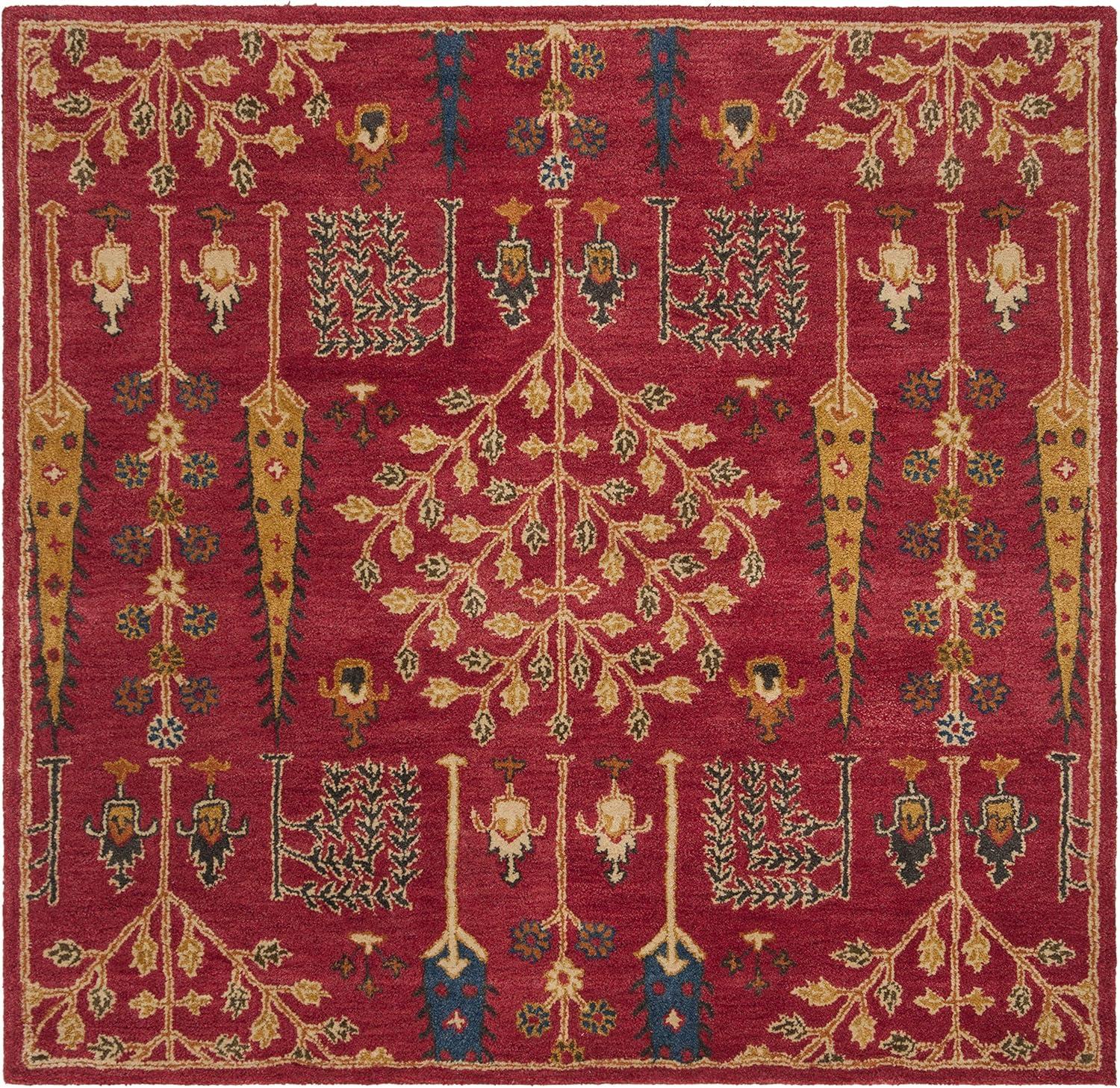 SAFAVIEH Heritage Kynaston Floral Wool Area Rug, Red/Multi, 4' x 4' Square