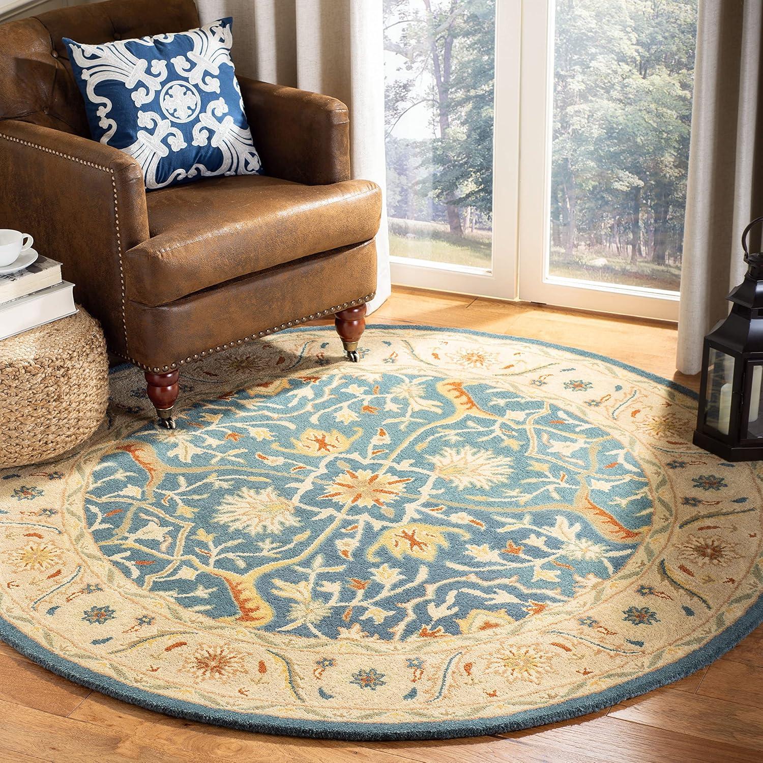Antiquity AT14 Hand Tufted Indoor Area Rug - Blue - 3'6" Round - Safavieh