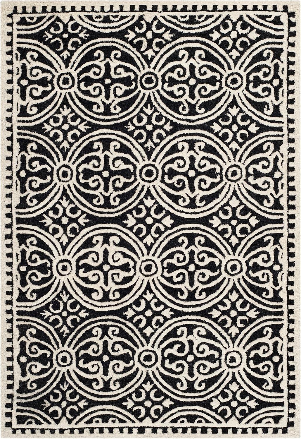 SAFAVIEH Cambridge Leslie Geometric Wool Area Rug, Black/Ivory, 6' x 9'