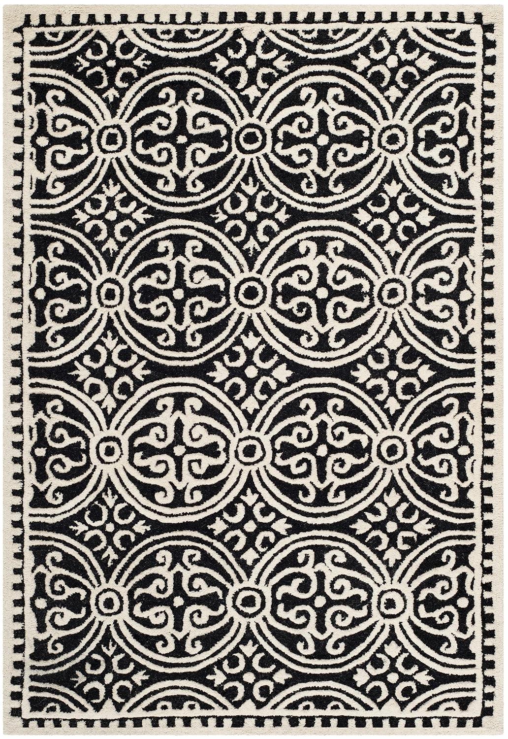 SAFAVIEH Cambridge Leslie Geometric Wool Area Rug, Black/Ivory, 6' x 9'