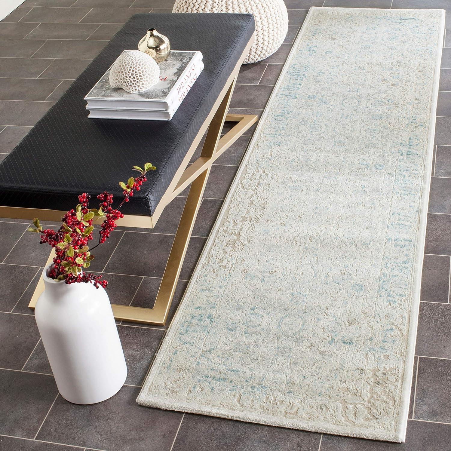 SAFAVIEH Passion Collection Area Rug - 8' x 11', Turquoise & Ivory, Vintage Distressed Design, Non-Shedding & Easy Care, Ideal for High Traffic Areas in Living Room, Bedroom (PAS405B)