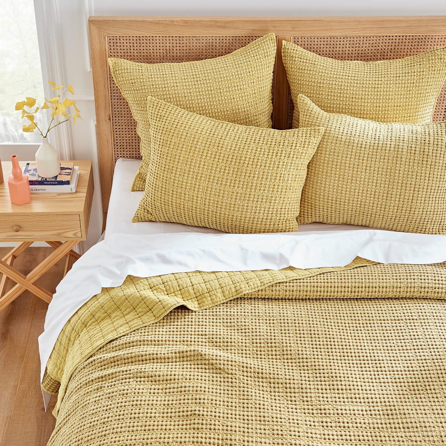 Ochre Cotton Waffle Weave Euro Shams Set of 2