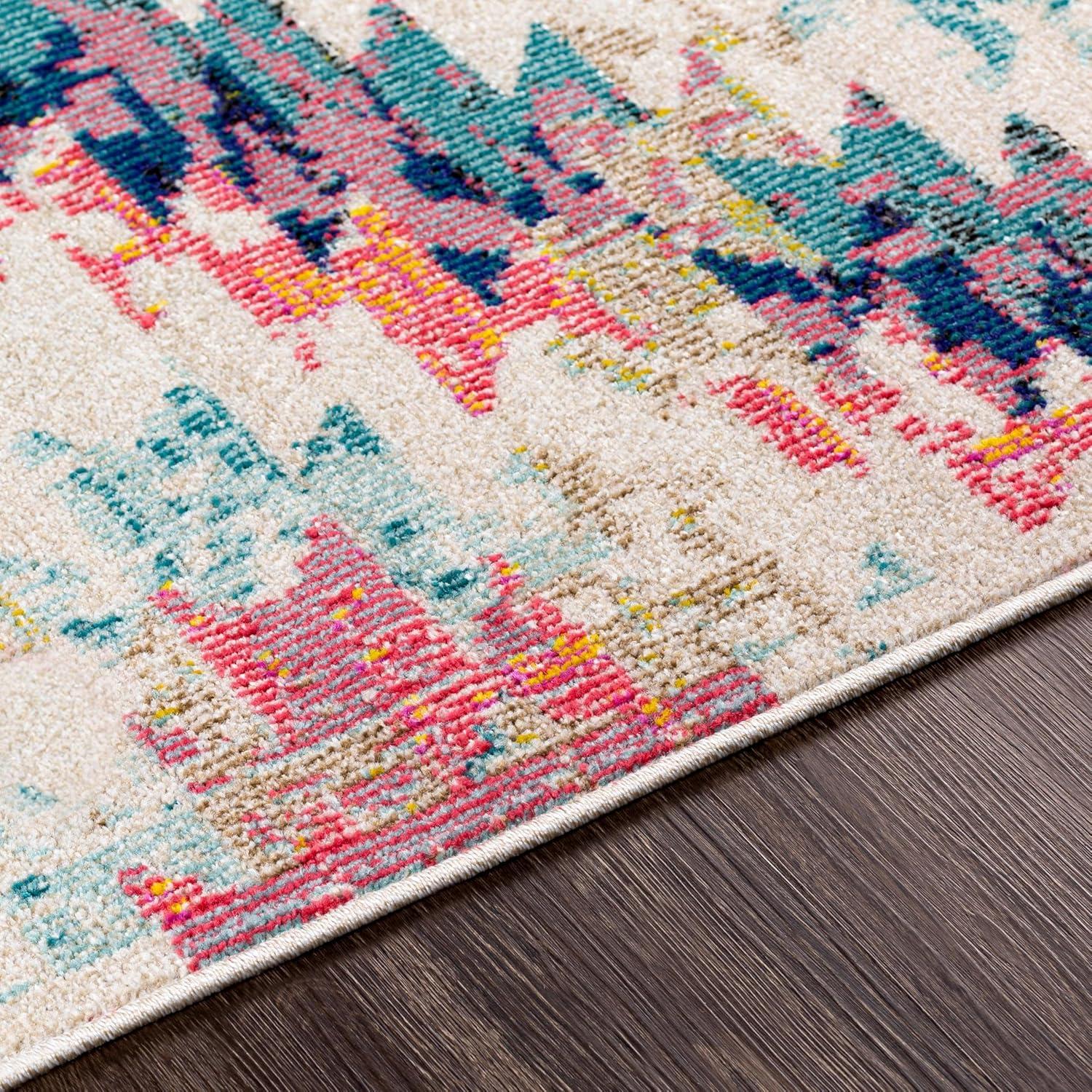 Teal and Multicolor Southwestern Polypropylene Area Rug, 7'10" x 10'2"