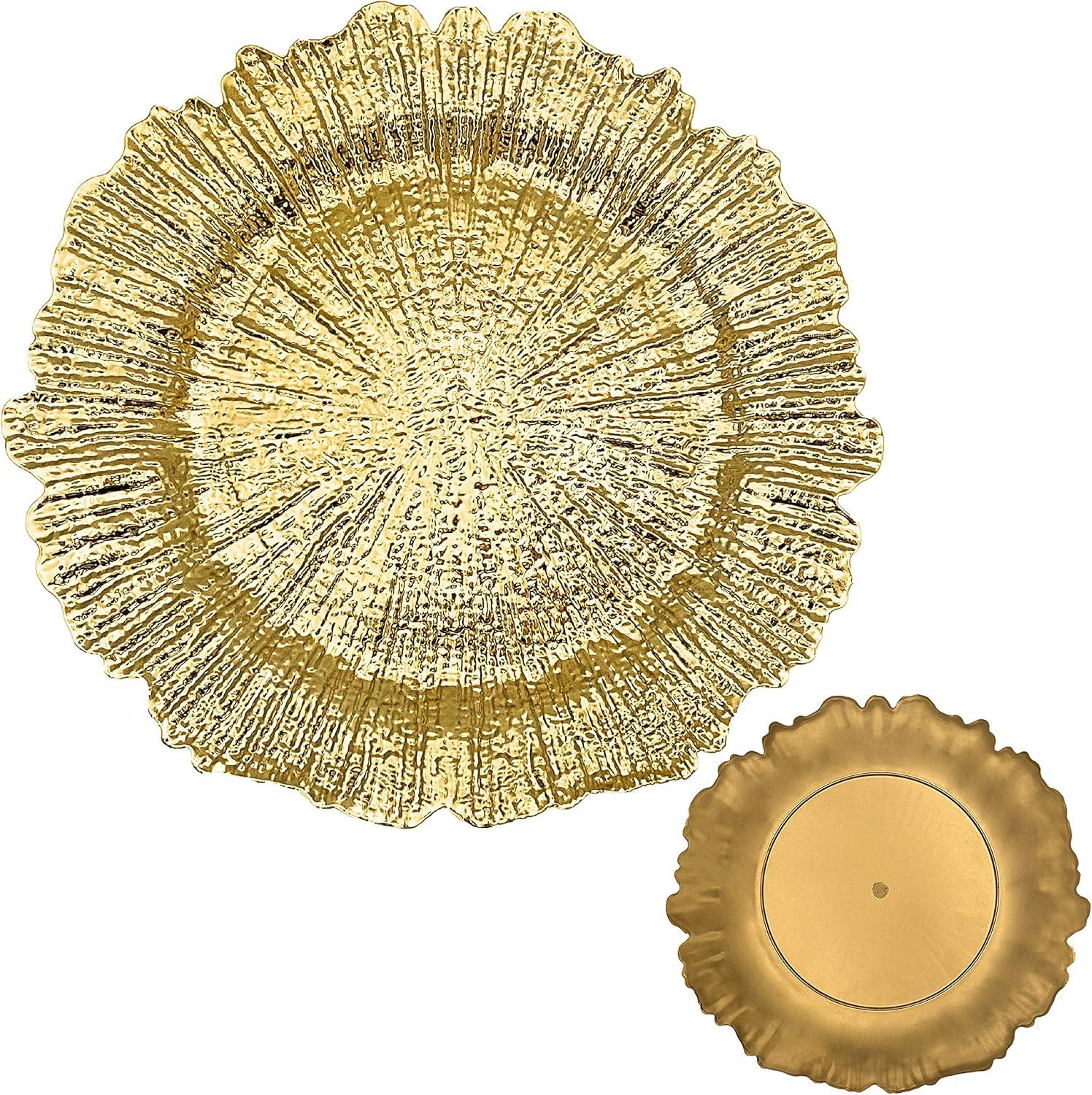 Craft and Party Charger Plate, 6 pcs 13" Round Gold Plastic Reef Charger Plate For Weddings And Elegant Settings With A Metallic Finish