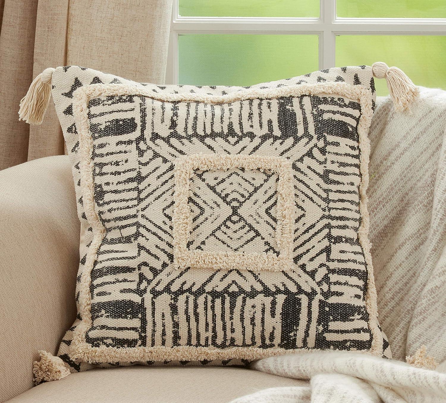 Saro Lifestyle Saro Lifestyle Printed Throw Pillow Cover With Tufted Design