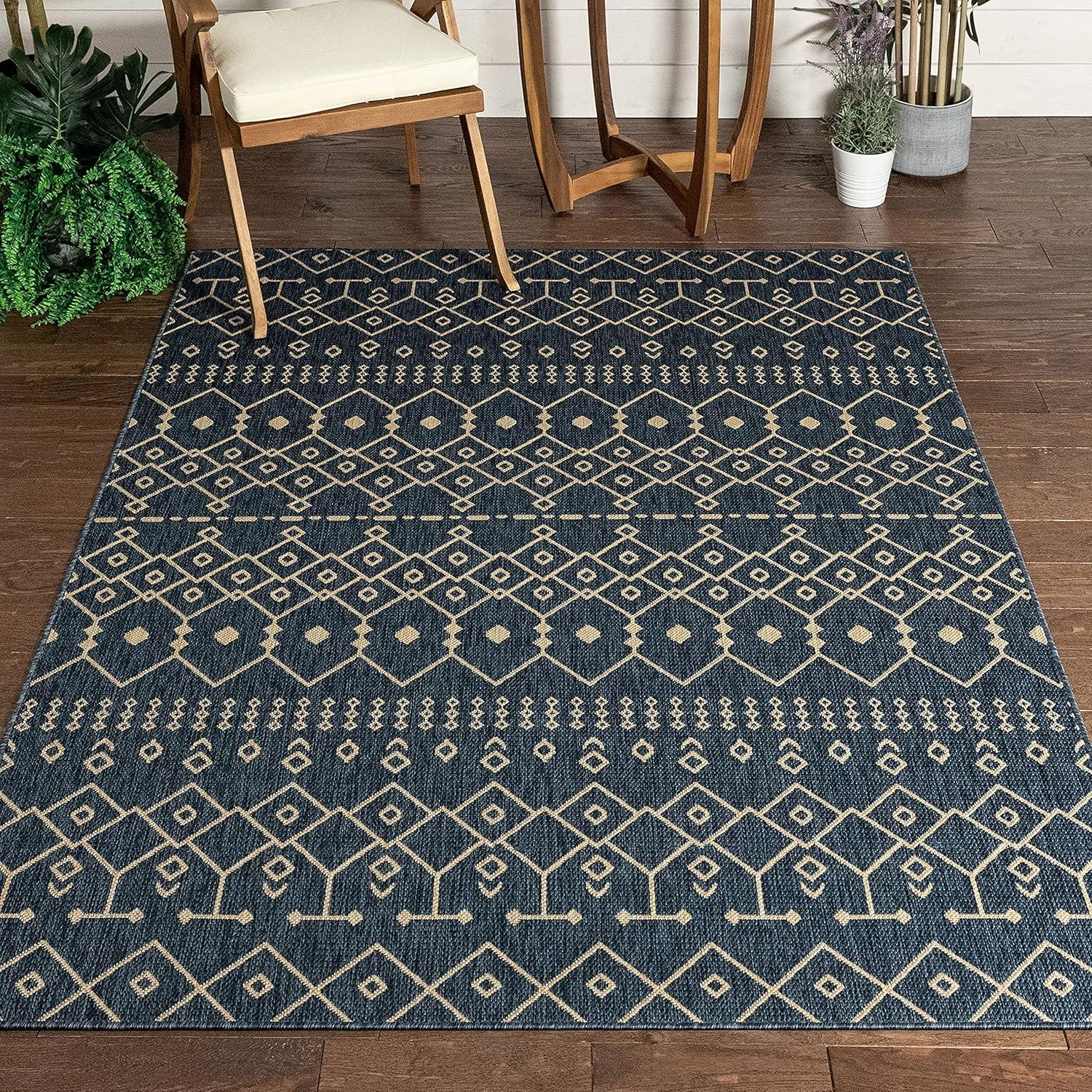 Marshanna Nord Trellis Blue Indoor/Outdoor Flat-Weave Area Rug