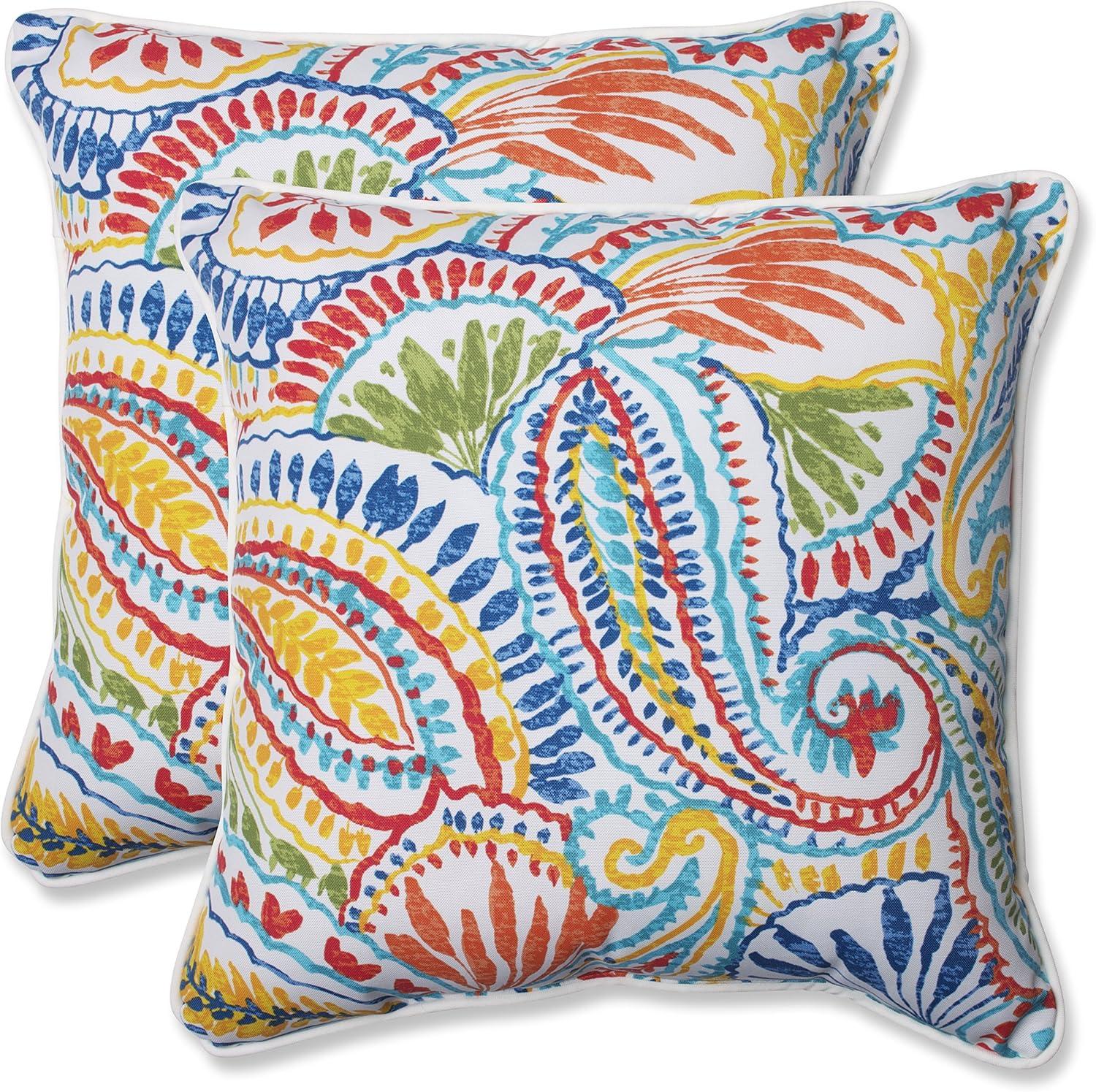 Ummi Outdoor 2-Piece Square Throw Pillow Set - Pillow Perfect: Weather-Resistant, Paisley Design, Reversible