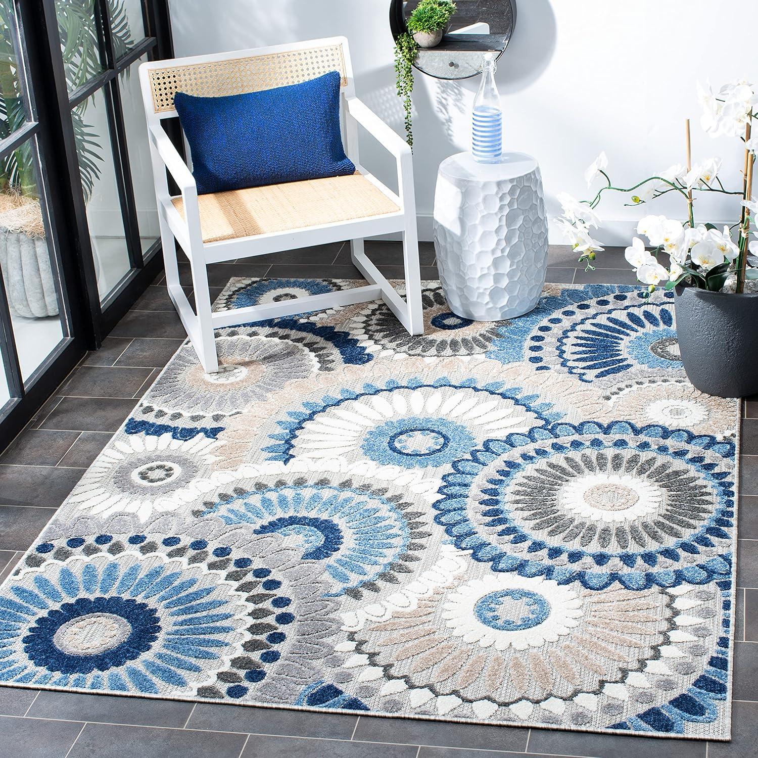 Cabana CBN382 Power Loomed UV Resistant Indoor/Outdoor Area Rug - Grey/Blue - 8'x10' - Safavieh
