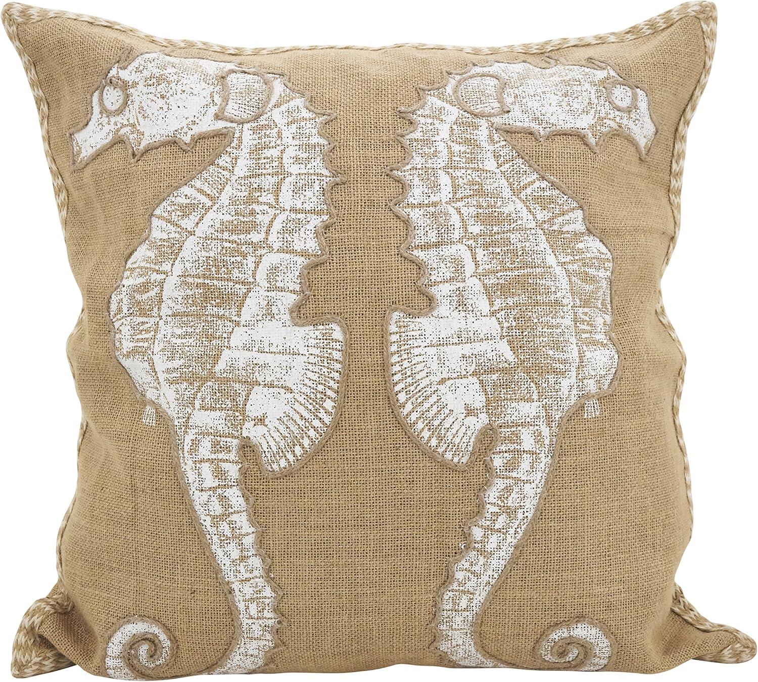 Beige Jute 20" Square Seahorse Throw Pillow