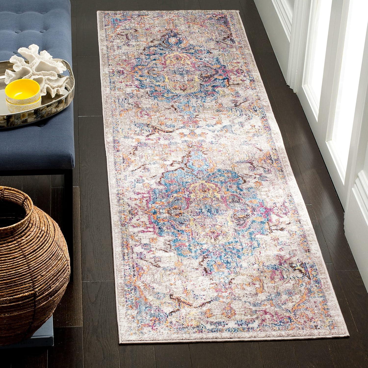 Bristol BTL350 Power Loomed Area Rug Blue / Orange 7' X 7' Round - Safavieh.