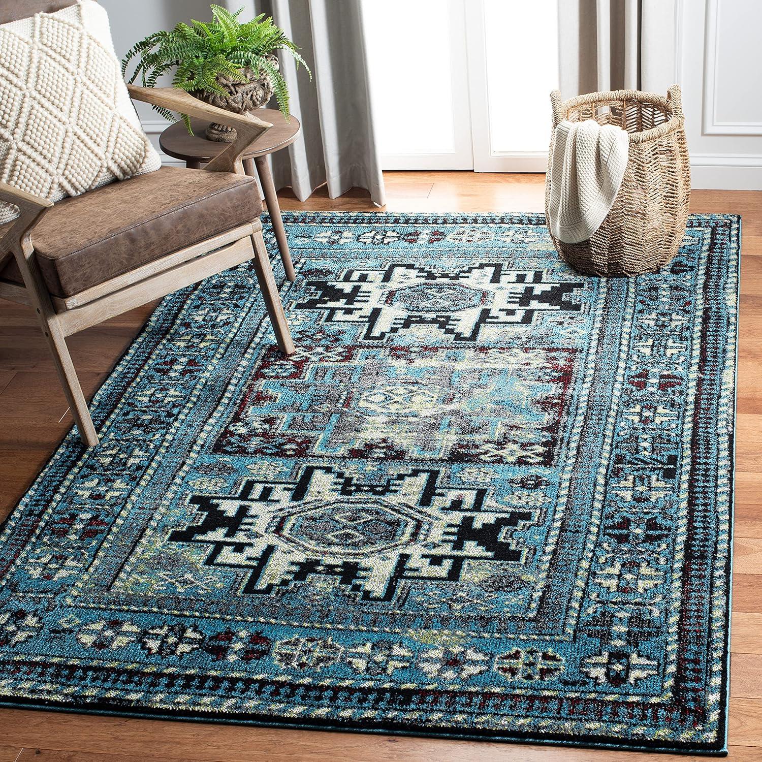 Vintage Hamadan VTH213 Power Loomed Indoor Area Rug - Light Blue/Black - 6'7"x9' - Safavieh