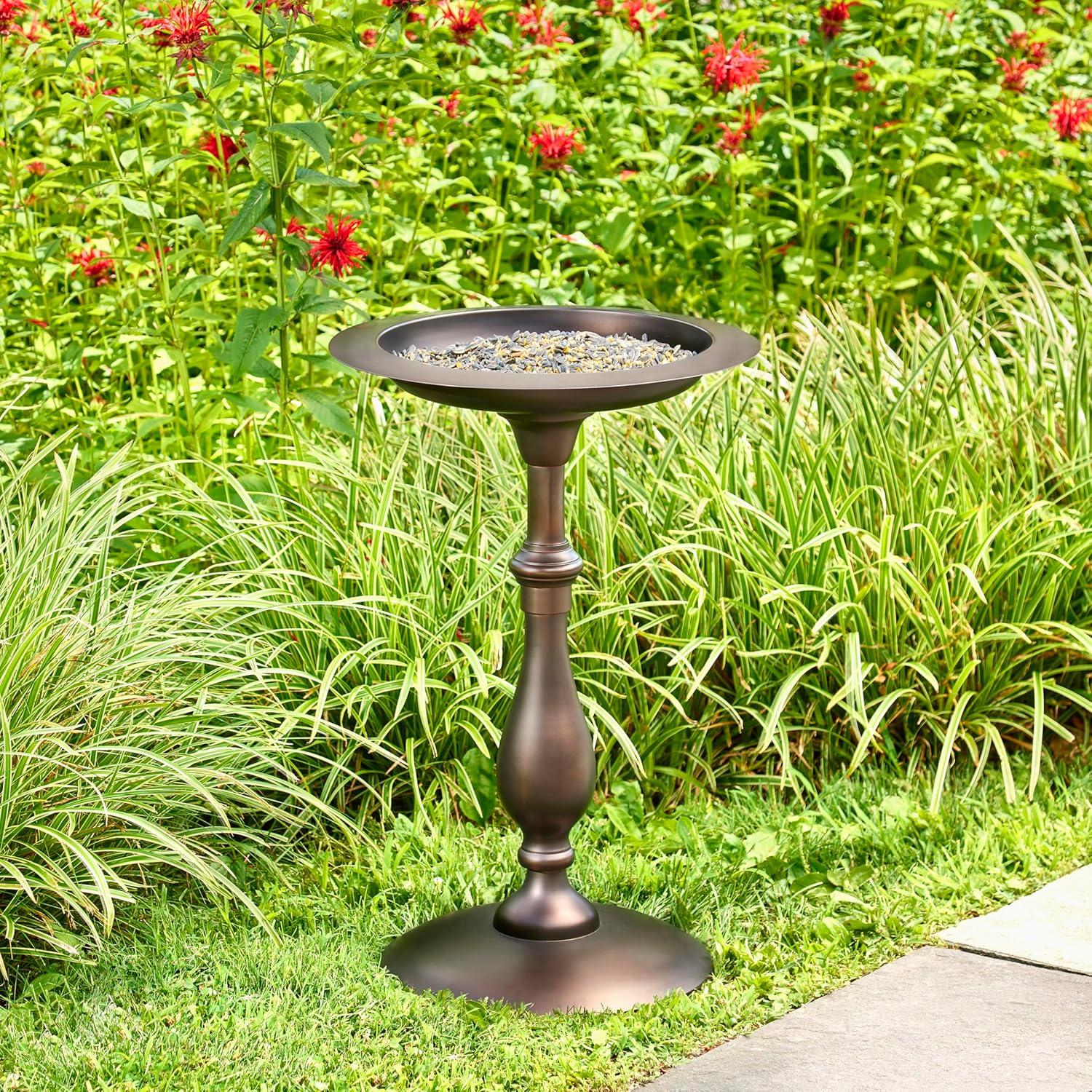 Bronze Pedestal Bird Bath with Decorative Fairy