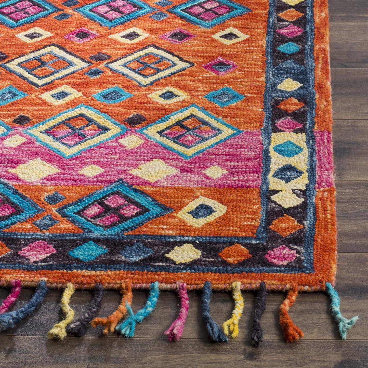 SAFAVIEH Aspen Collection Accent Rug - 2' x 3', Orange & Fuchsia, Handmade Boho Braided Tassel Wool, Ideal for High Traffic Areas in Entryway, Living Room, Bedroom (APN138A)