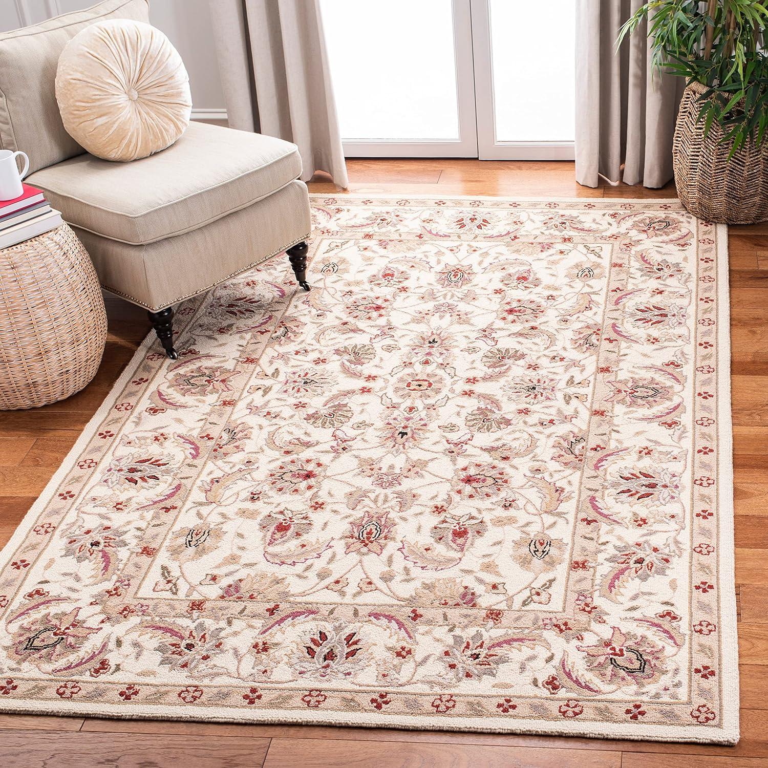 Ivory Elegance 3' Round Hand-Knotted Wool Area Rug