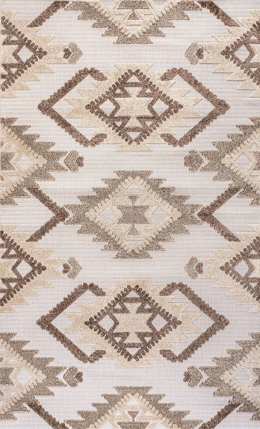 4'x6' Sumak High-Low Pile Neutral Diamond Kilim, Brown/Ivory - JONATHAN Y