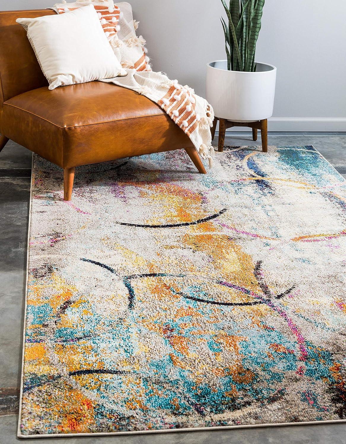 8' x 10' Vibrant Abstract Multi Synthetic Area Rug