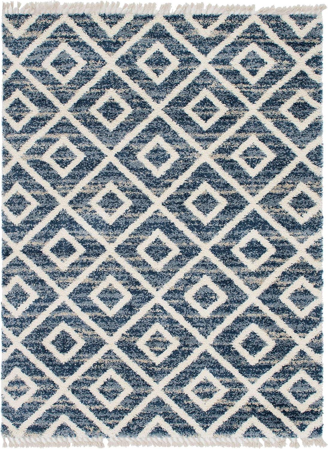 Handmade Athena Shag Geometric Blue 9' x 12' Easy-Care Area Rug