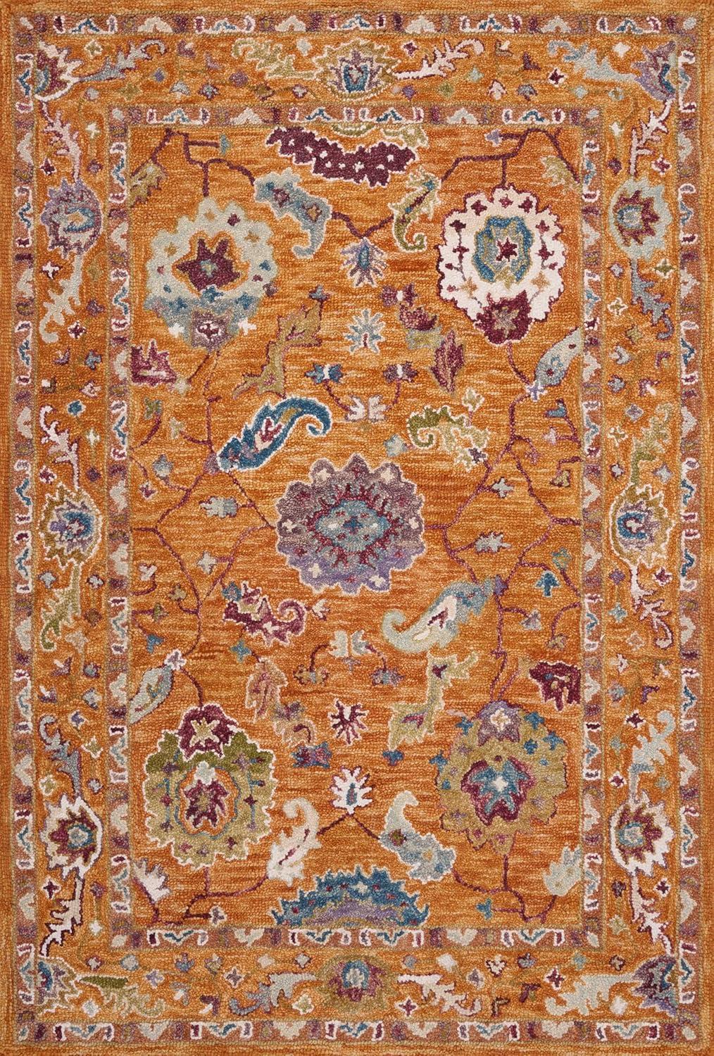 Handmade Orange Floral Wool Area Rug 8'6" x 12'