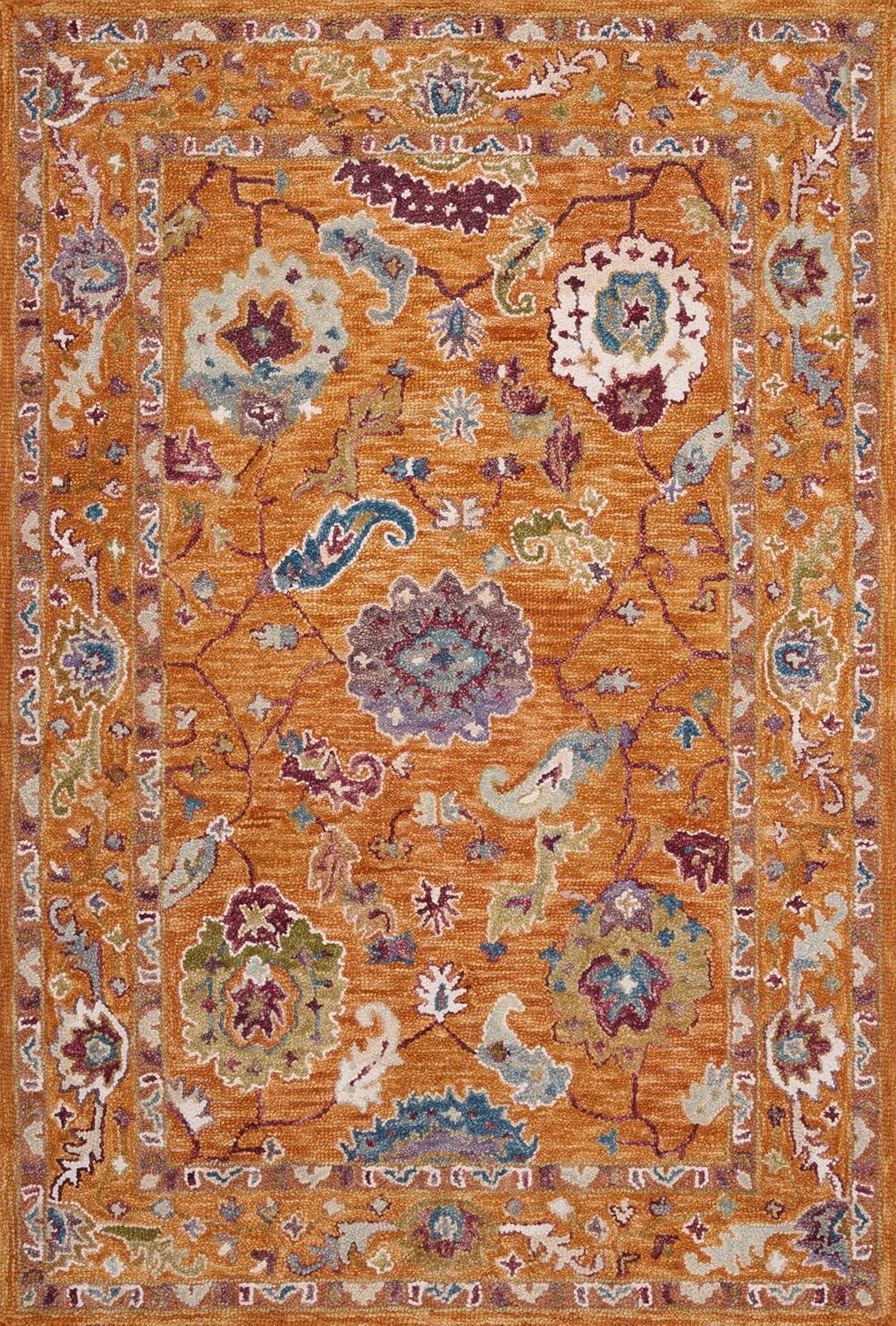 Fierros Floral Hand-Hooked Wool Orange Rug