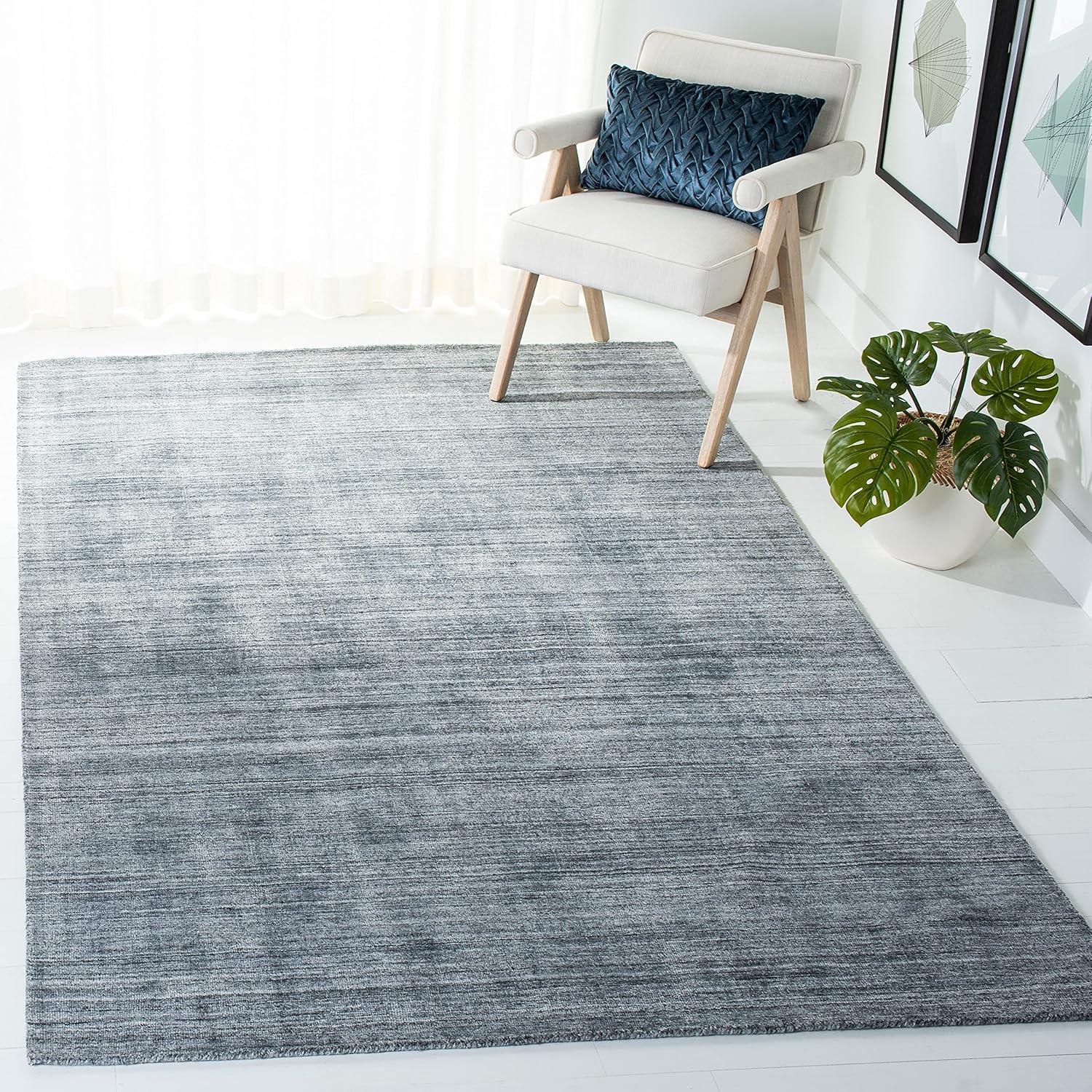 Handmade Gray Geometric Wool and Viscose Rug, 5' x 8'