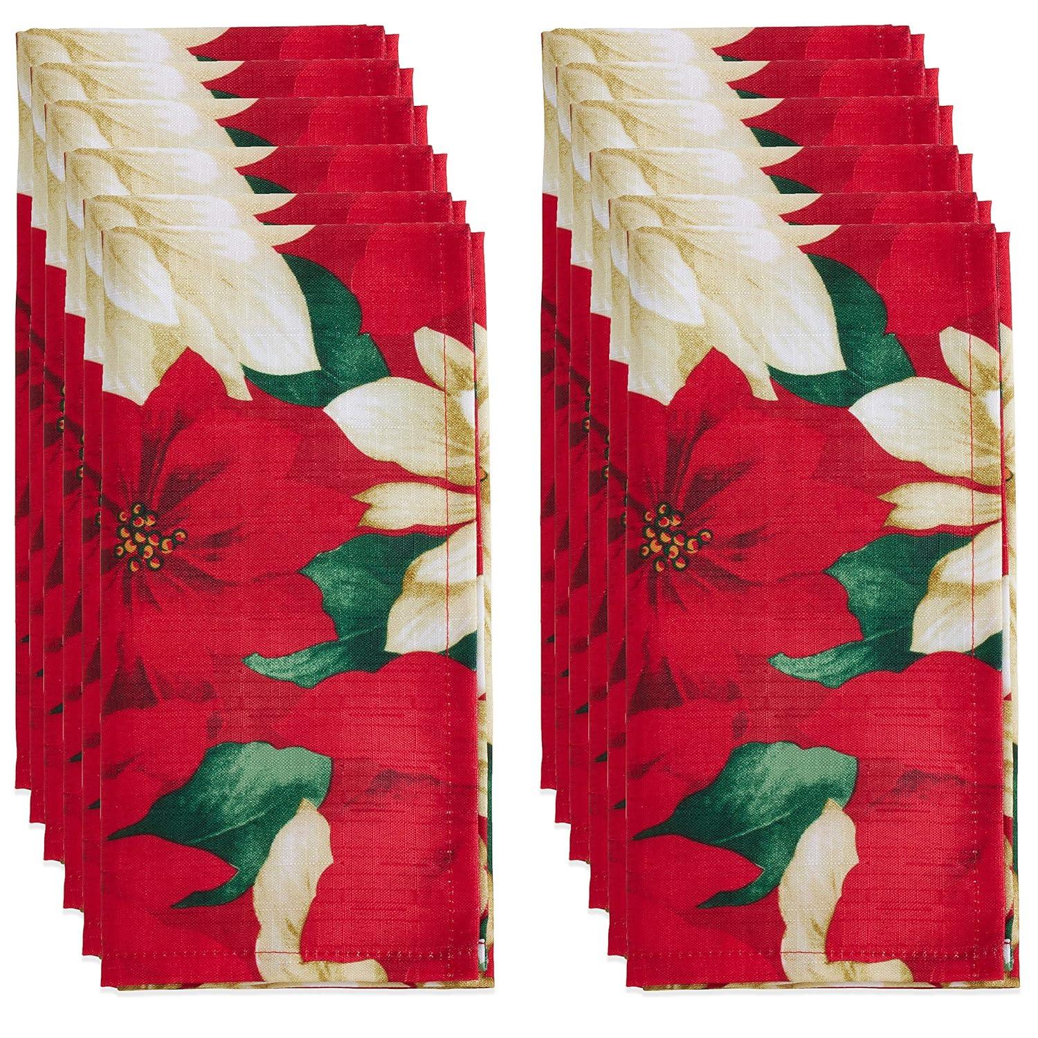 Saro Lifestyle Poinsettia Design Table Napkins (Set of 12), 20", Multicolored